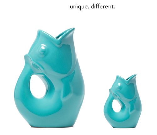 Gurgle Pot Fish Pitcher - Set of 2, French Inspired Design, Large Pitcher 42 oz. with matching Creamer, Aqua, the perfect Indoor or outdoor tableware, 42 Fluid Ounces and 3 Fluid Ounces