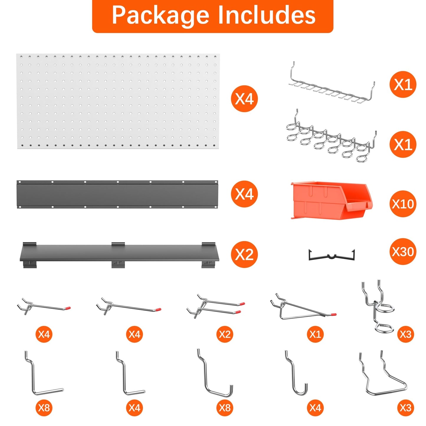 TORACK Metal Pegboard with Peg Board Hooks, Tools Storage Pegboard with Pegboard Hooks, Wall Mounted Storage Bins, Shelves, Tool Organizer Board with Pegs(Grey)