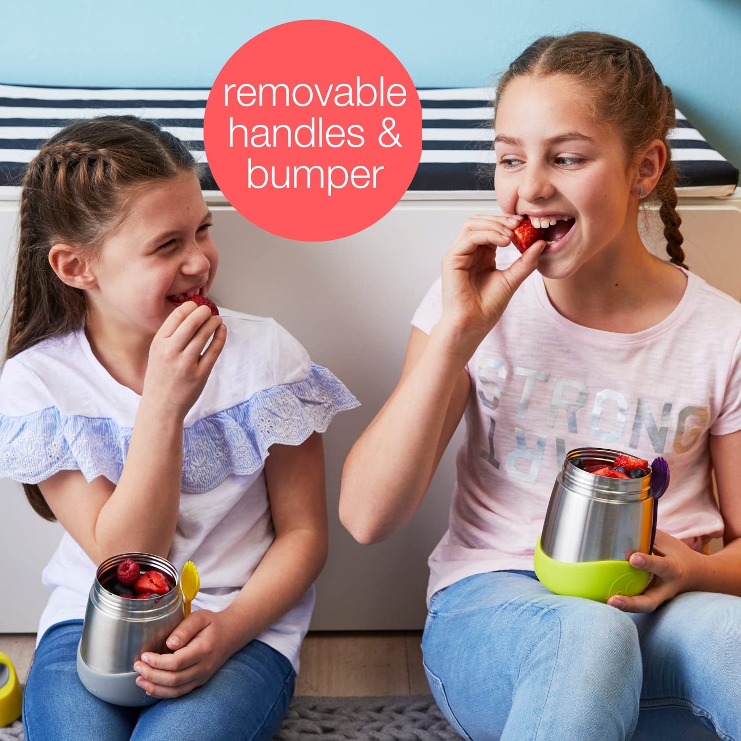 b.box Insulated Food Jar with Spork for Toddlers | Easy Open Container | Stainless Steel, 5hrs+ of Perfect Temperatures | Dishwasher Safe, BPA Free (Blue Slate, 11 oz)