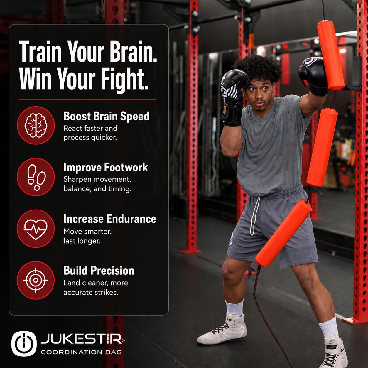 Jukestir® Only Punching Bag with Dynamic Motion. Better Footwork Than Double End Bag, Speed Bag. More Agility Than Heavy Bag. Boxing MMA Equipment. Great Workout for Adult or Teen. Used by Pros.