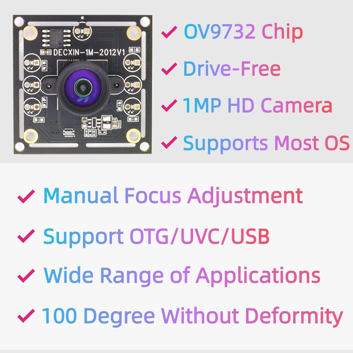 Sevilinlu 3PCS OV9732, 100 1MP 1280x720 Win7/8/10/MAC USB Camera Module Degree Without Deformity, Free Driver