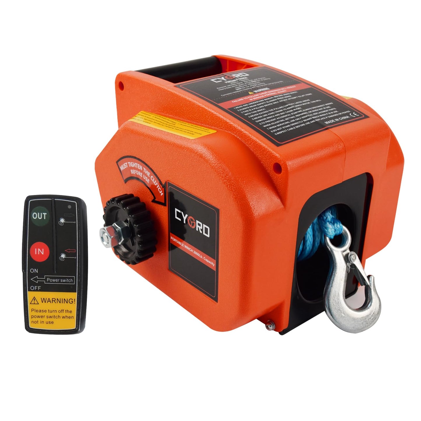 Portable Trailer Winch 3500lbs, Reversible Electric Winch 12V DC, Power-in, Power-Out and for Boats Up To11000 lbs with Nylon Rope, Wireless Remote Control and Hand Crank