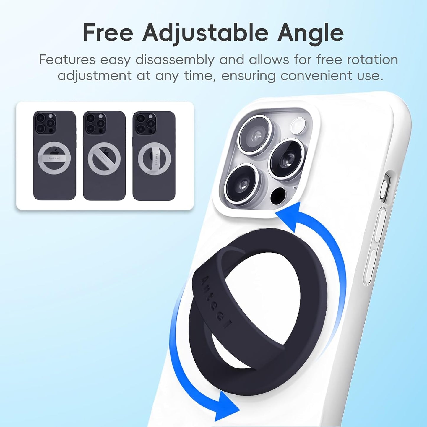Anteel Magnetic Silicone Ring Grip Phone Holder, Strong Magnetic Attraction, Comfy and Portable, Removable Finger Loop