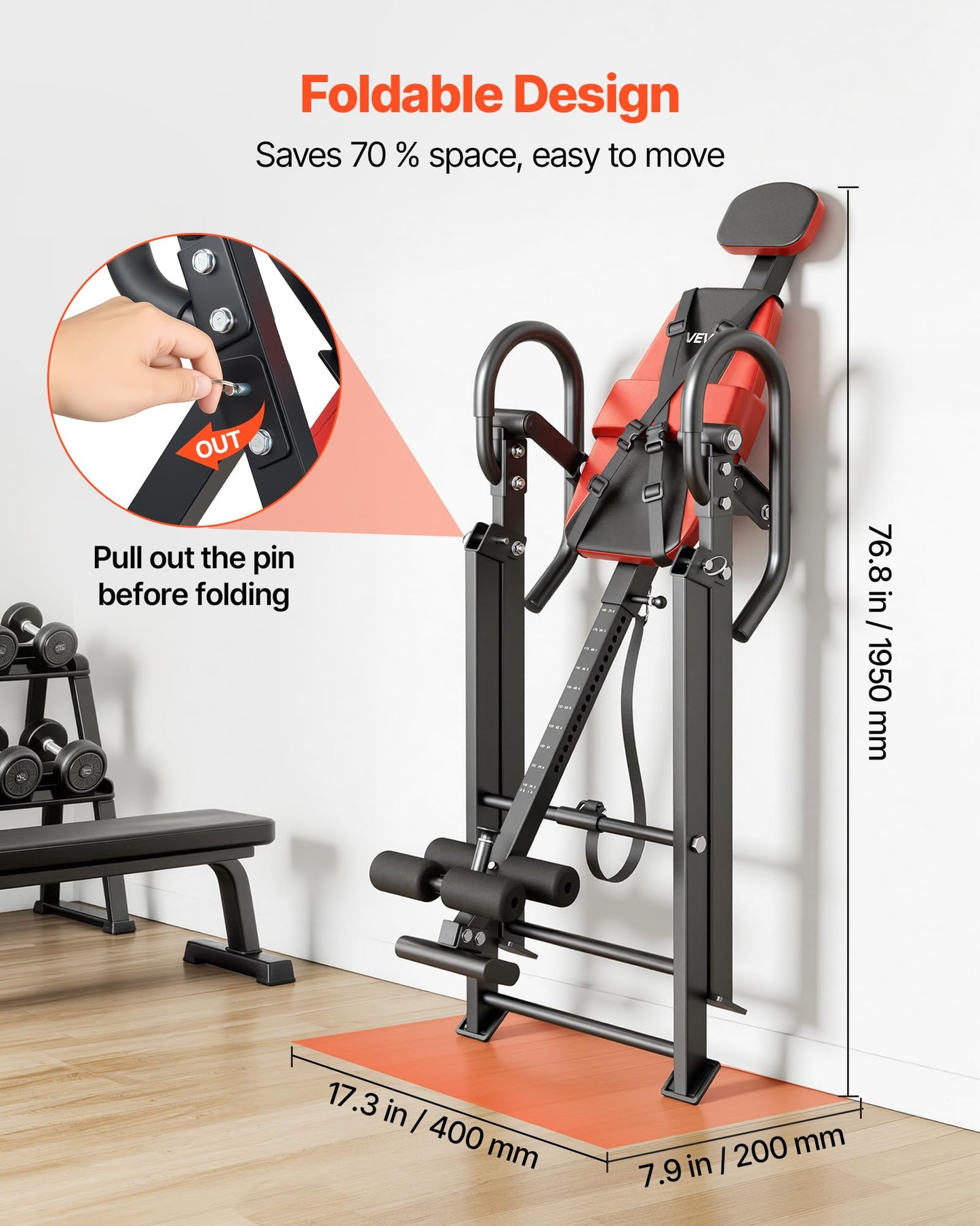 VEVOR Inversion Table, 300 lbs Capacity Heavy Duty Inverted Table, Back Inverter Stretcher with Dual-Roller Locking, Decompression Tables for Shoulders, Neck, Back, Multi-Angle Adjustable Tether Strap