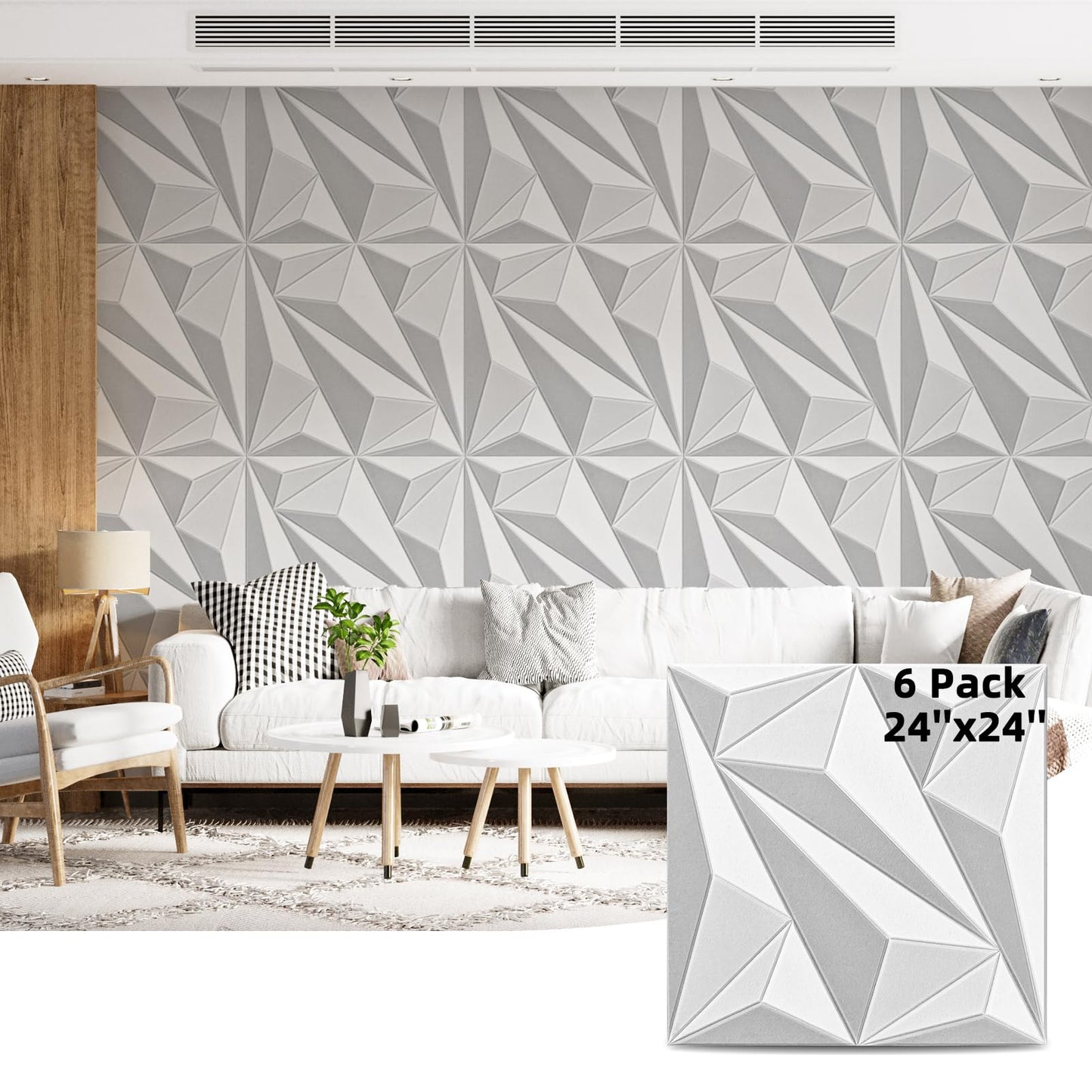 Art3dwallpanels 24" X 24" Acoustic Panels 6 Pack Soundproof Wall Panels Sound Dampening, 3D Wall Decor Absorbing Panels, White and Gray