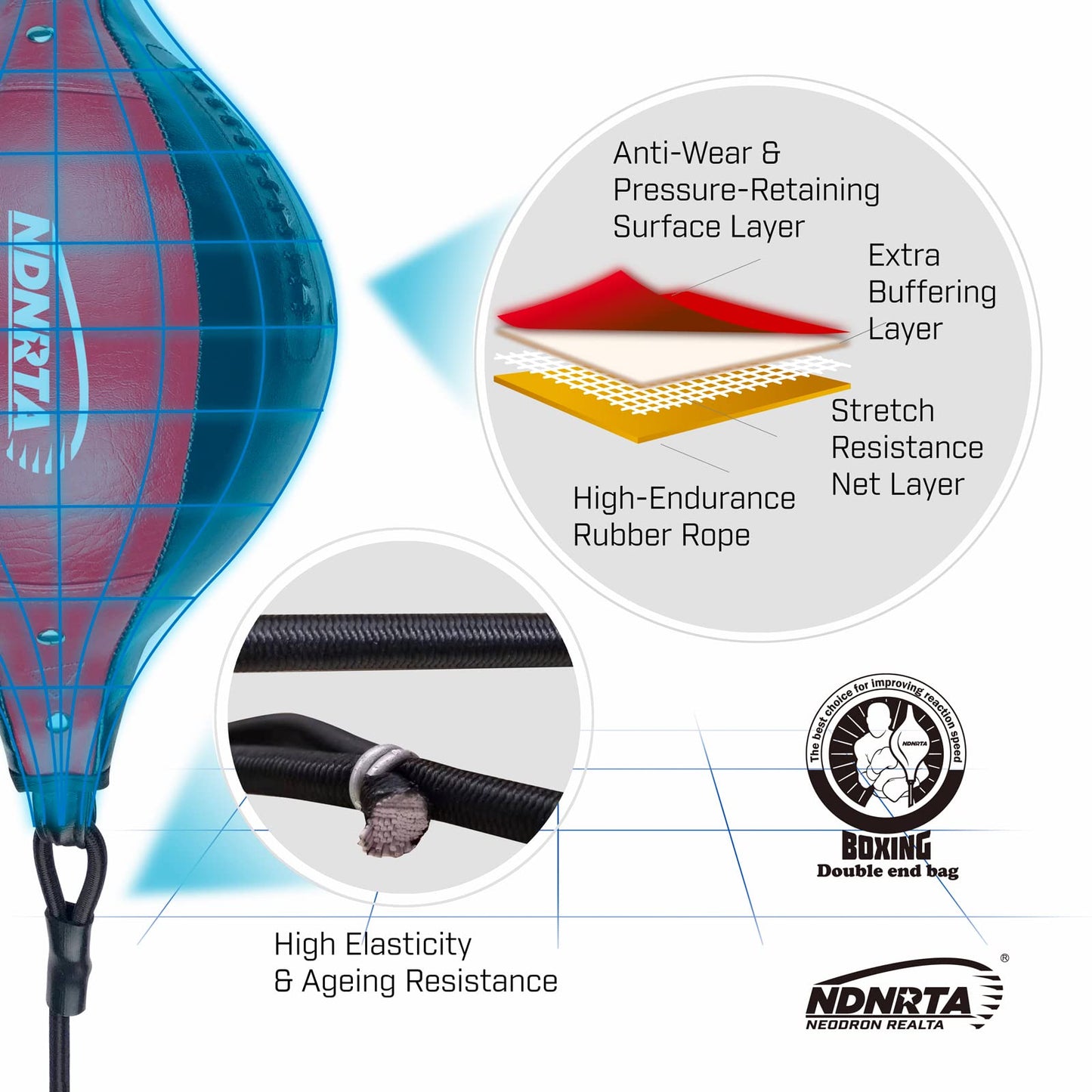 NDNRTA Double End Bag, (Classic Style Upgraded),Improve Reaction Speed, Boxing Equipment, Durable, Double End Punching Bags, Punching Bag, Home Gym, Floor to Ceiling, for Boxing