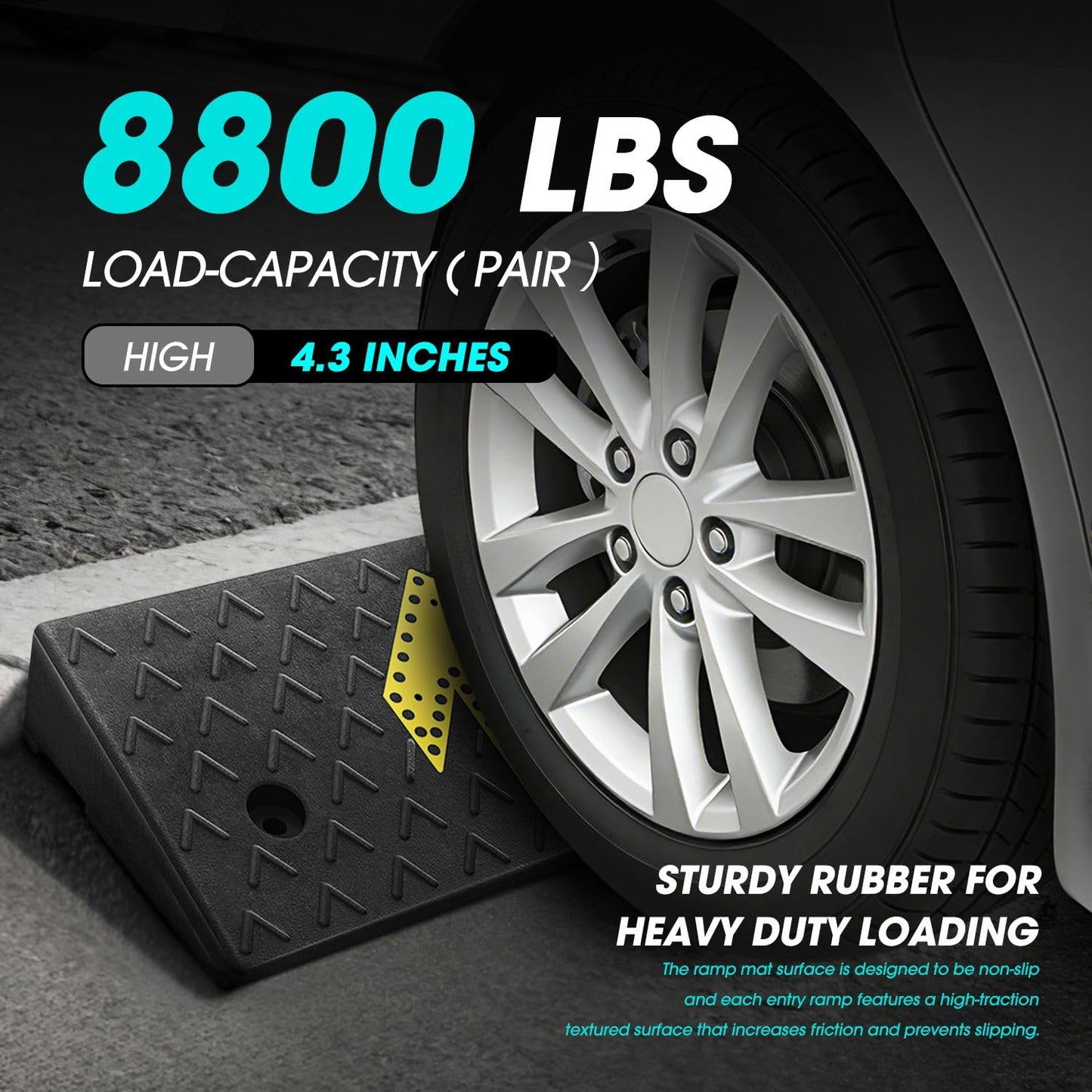 DNA Motoring 2pcs 4.5" Rise Rubber Arrow Curb Ramp Heavy Duty Loading Threshold Ramp 37.4" W x 11.8" D x 4.5" H for Loading Dock, Warehouse, Motorcycles, Cars, TOOLS-00650