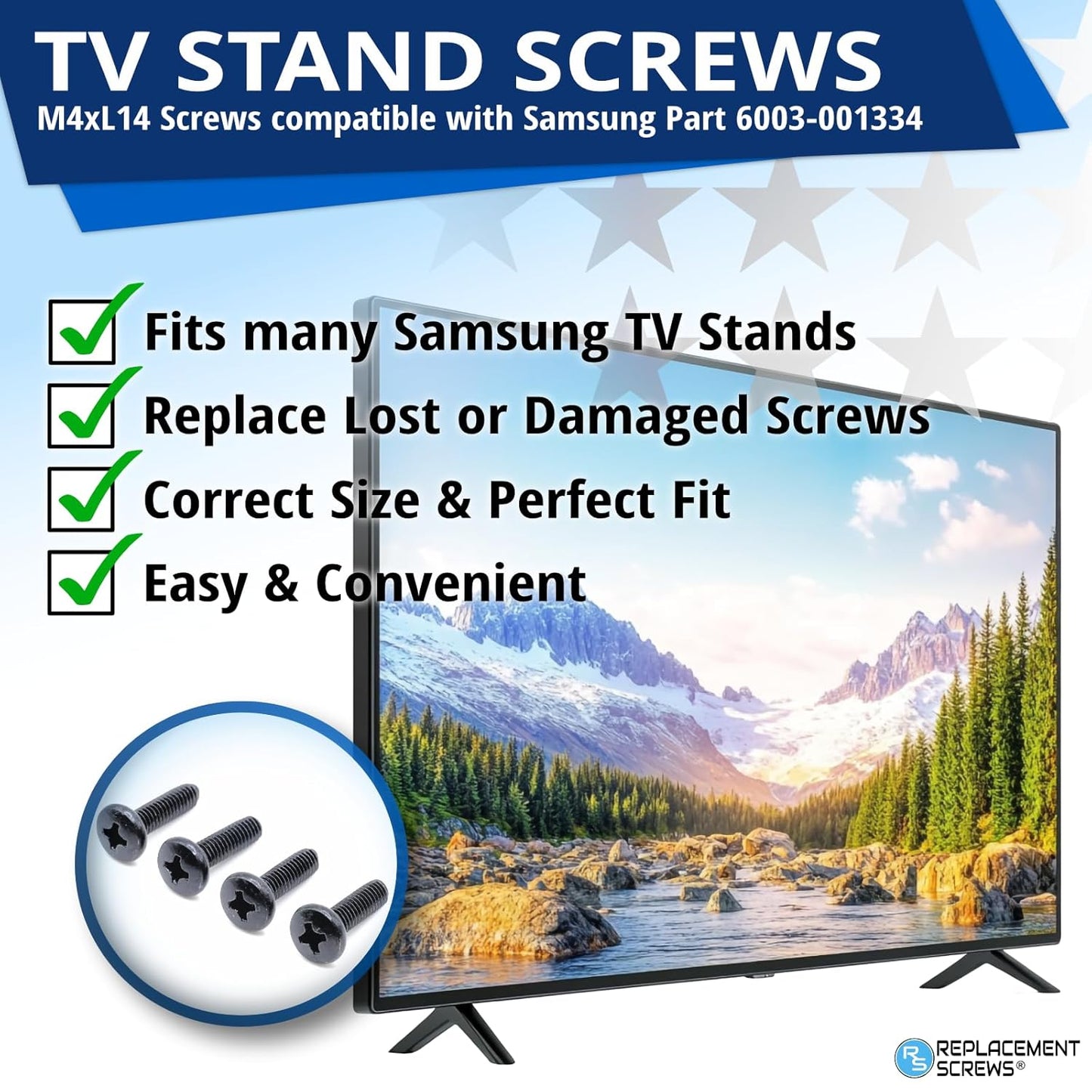 ReplacementScrews 6003-001334 (M4XL14) Set 4 TV Stand Screws Compatible with Samsung