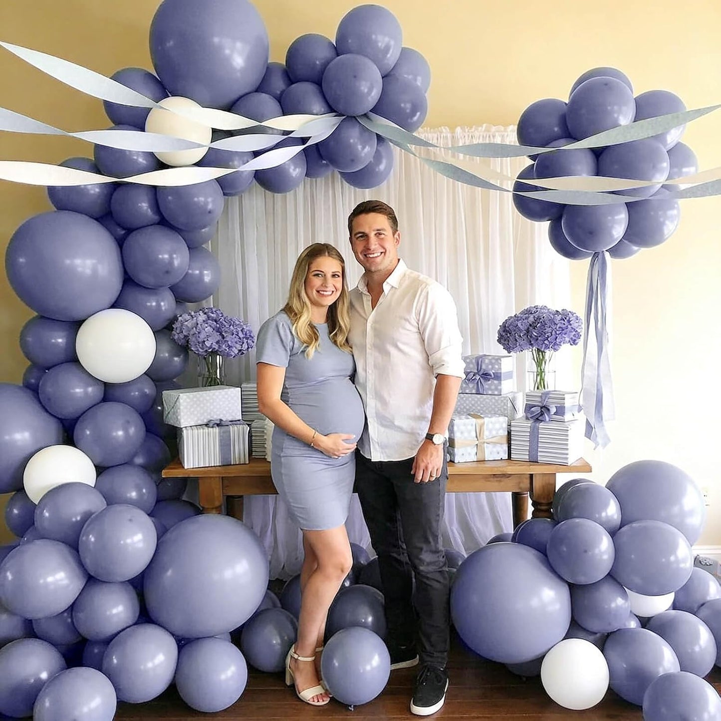 Skiennix Dusty Blue Balloons - 12 Inch Latex Balloons for Birthday Party & Baby Shower | 110pcs with Ribbons
