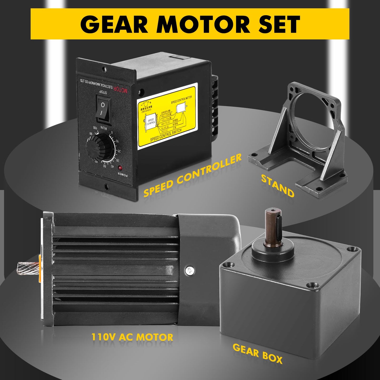 250W Variable Speed Motor with Gearbox and Bracket, 0-270RPM(5K) High Torque AC Gear Reducer Motor for Industry, Robotics, Automotive, Production Line
