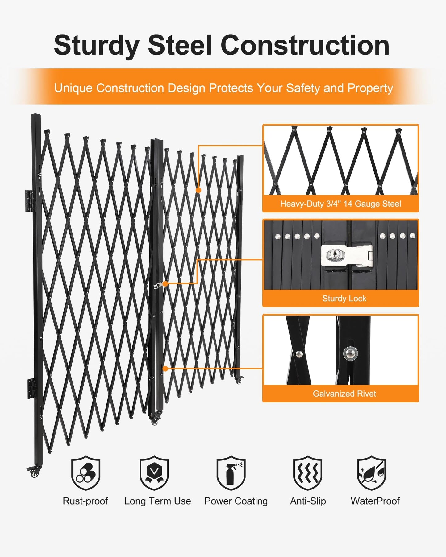 Double Foldable Security Gate 61" H x 122" W Aluminum Expandable Fence Portable Safety Barrier with Casters Retractable Driveway Gates 360°Rolling Barricade Gate Mobile Barricade Safety Barrier Black