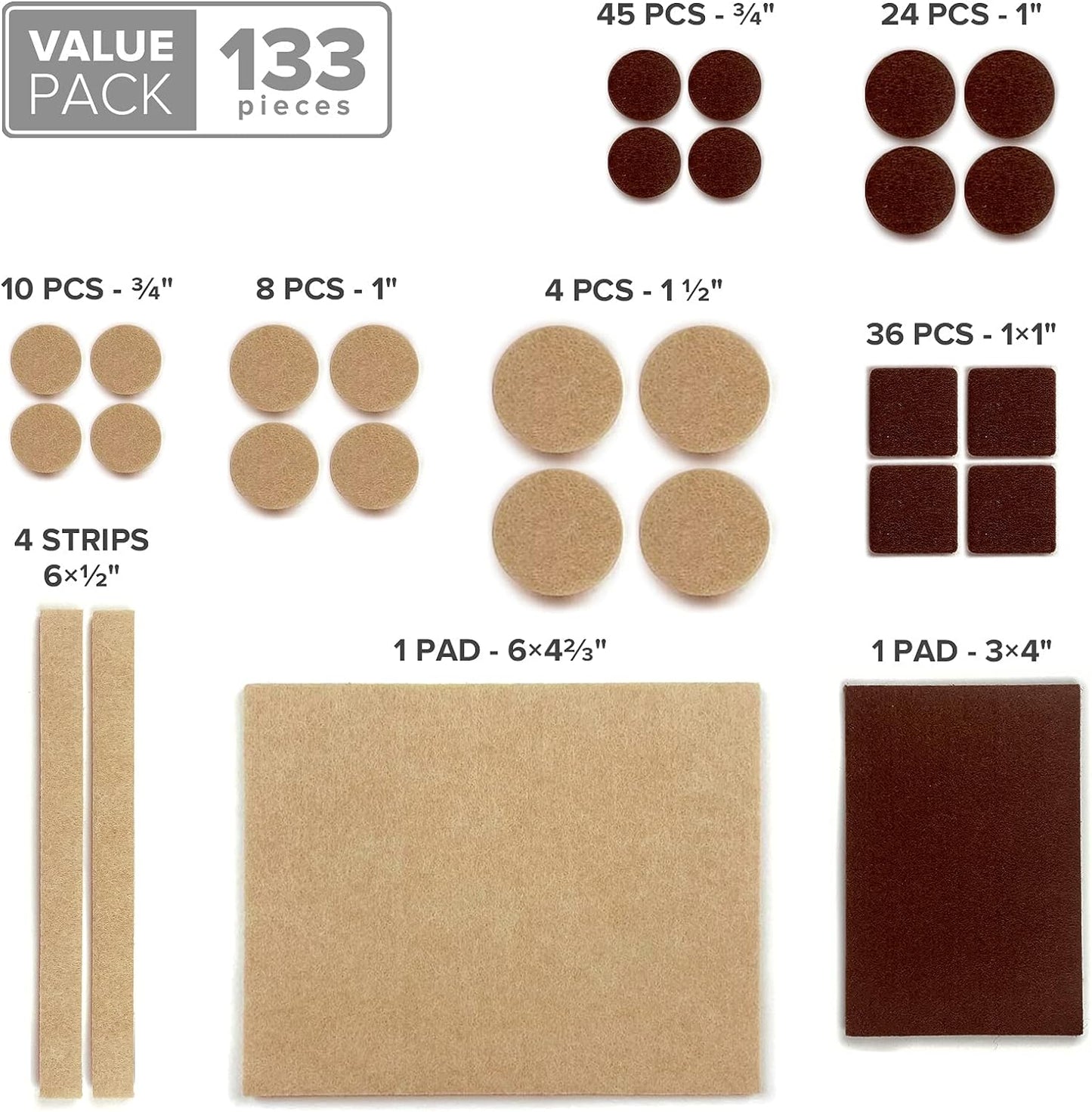 X-PROTECTOR Felt Furniture Pads - Premium 133 PCS Set for Wood Floor Protection | Brown & Beige