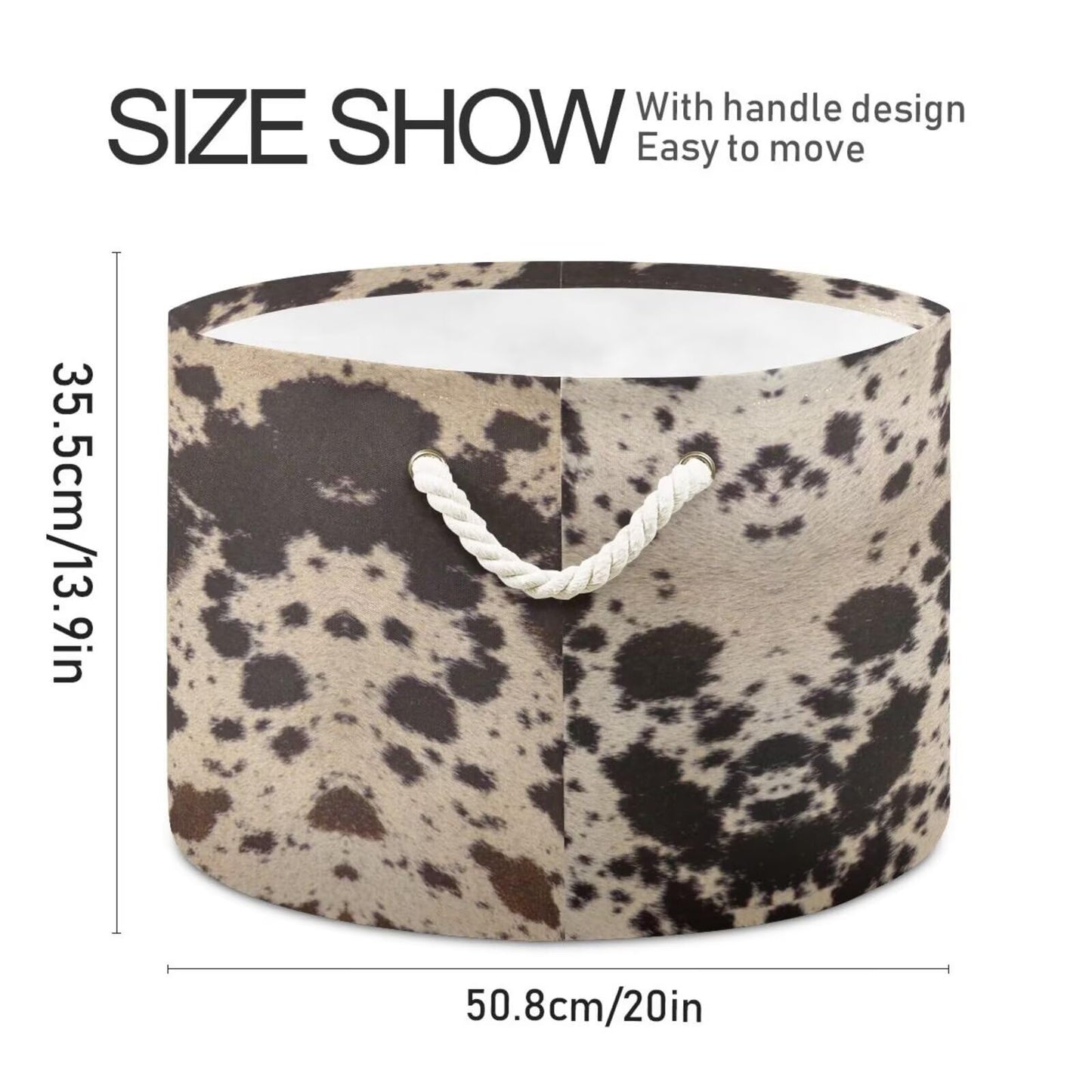 ZRCAIFUGIY Cow Brown Skin Print Round Storage Basket Cowhide Pattern Large Laundry Hamper 20 x 20 x 14 Inches Organizer Bin Blanket Storage Bag for Bedroom Bathroom Nursery Living Room Decoration