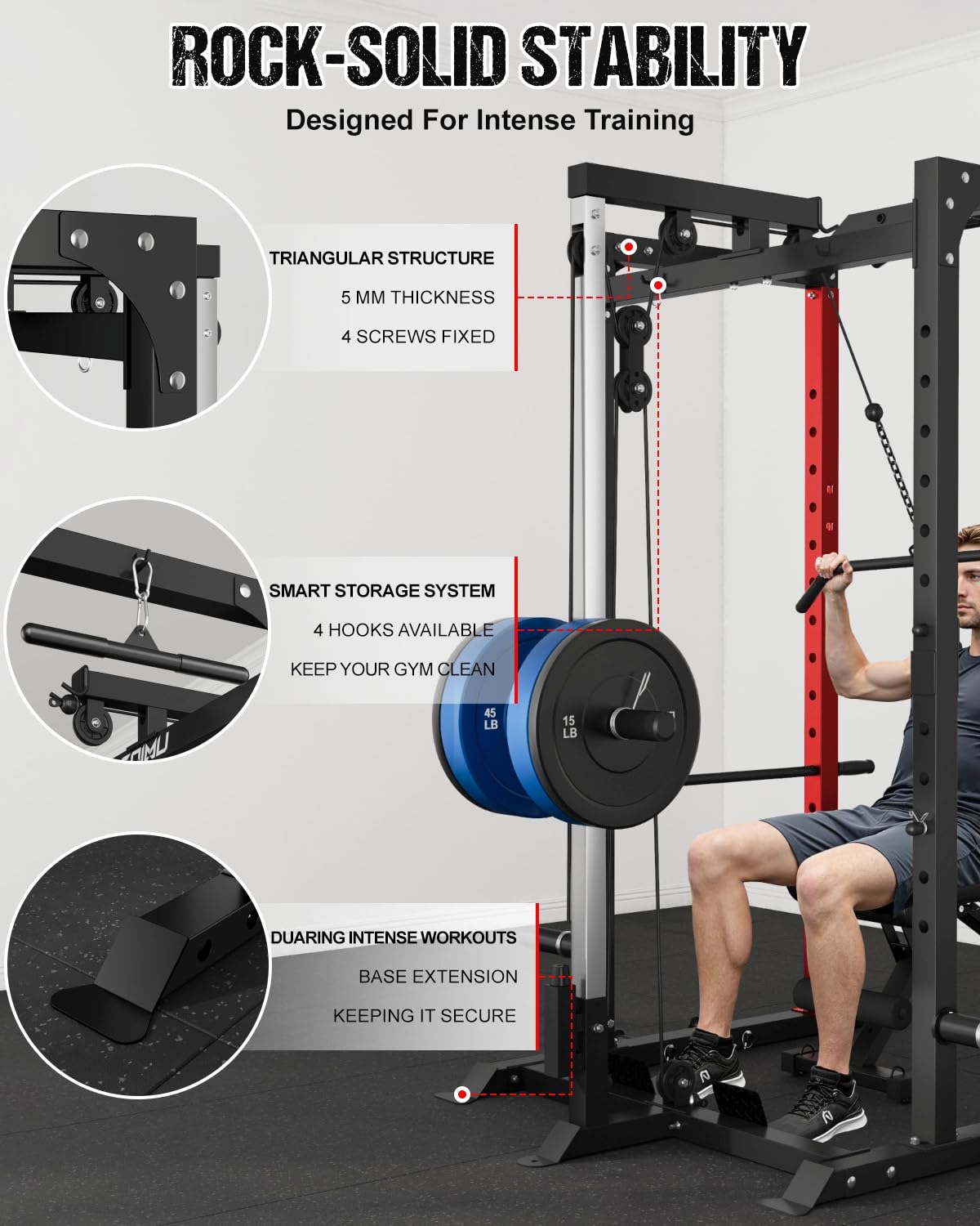 Goimu C1-V4 Power Cage, 2000LBS Squat Rack with LAT Pulldown, Multi-Function Weight Cage Strength Training Machine, Workout Cage with More Attachments for Home Gym Garage (C1-SE RD)