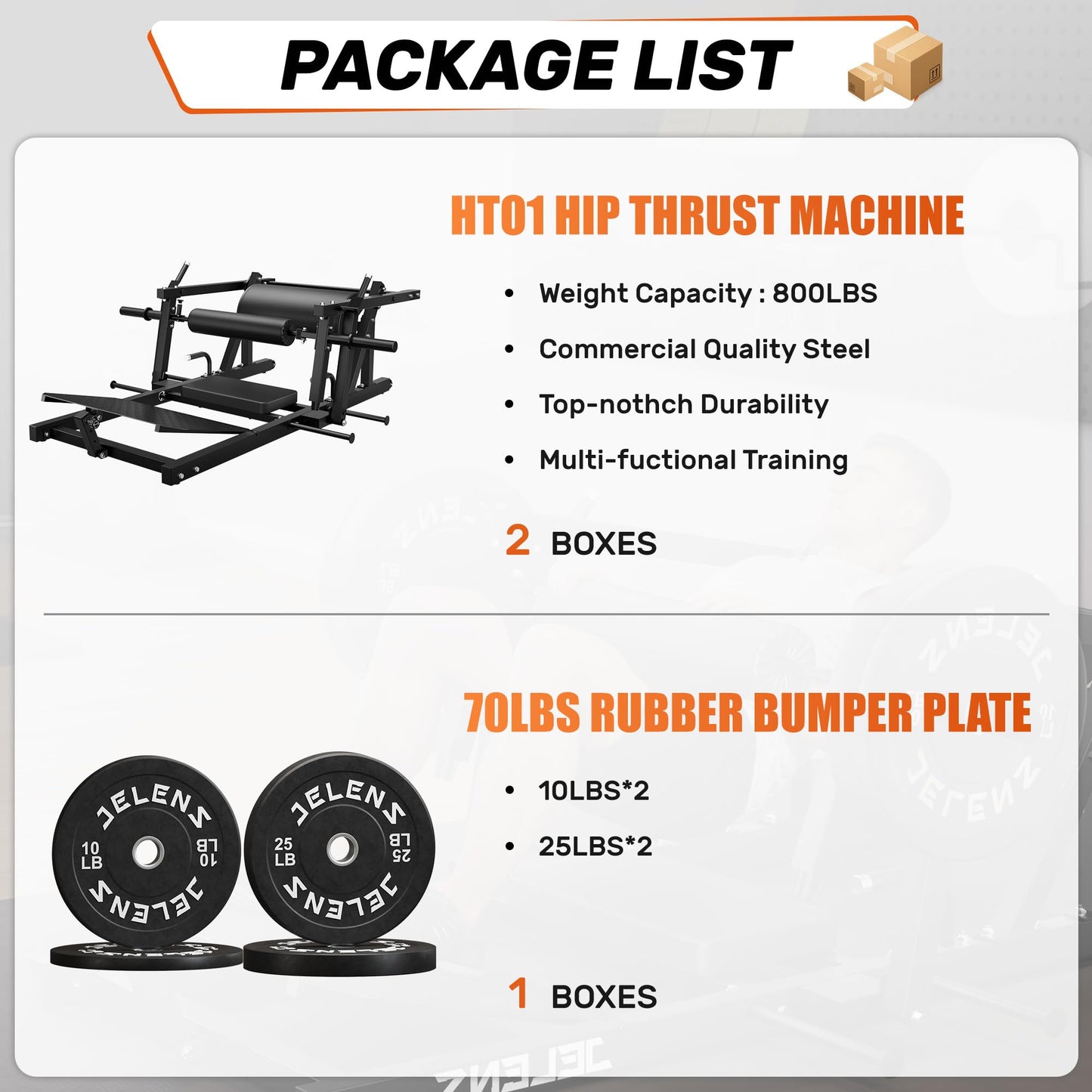 JELENS Hip Thrust Machine, 800LB Glute Bridge Machine with Weight Holder, Heavy Duty Plate-Loaded Butt Workout Equipment, Glute Trainer for Home Gym (Black, 70lbs Black Weight Package)