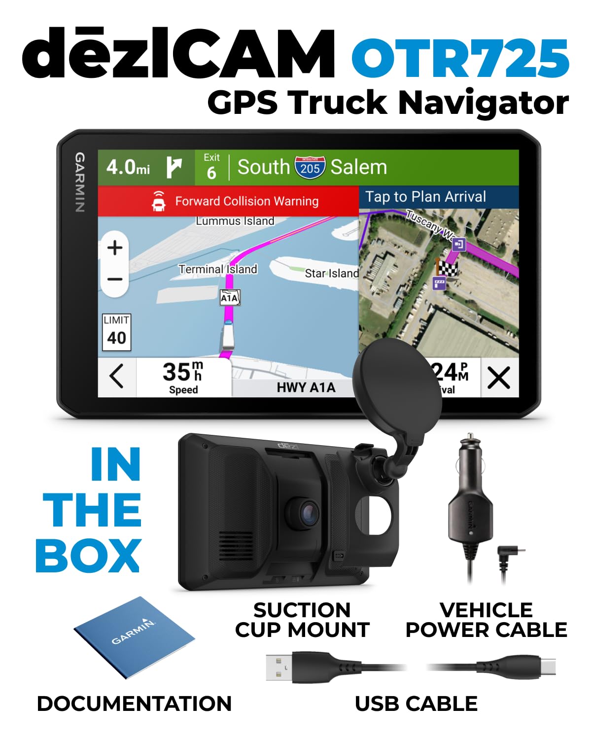 Garmin dezICam OTR725, NA MT-S, GPS Truck Navigator and Wearable4U PowerBank Bundle