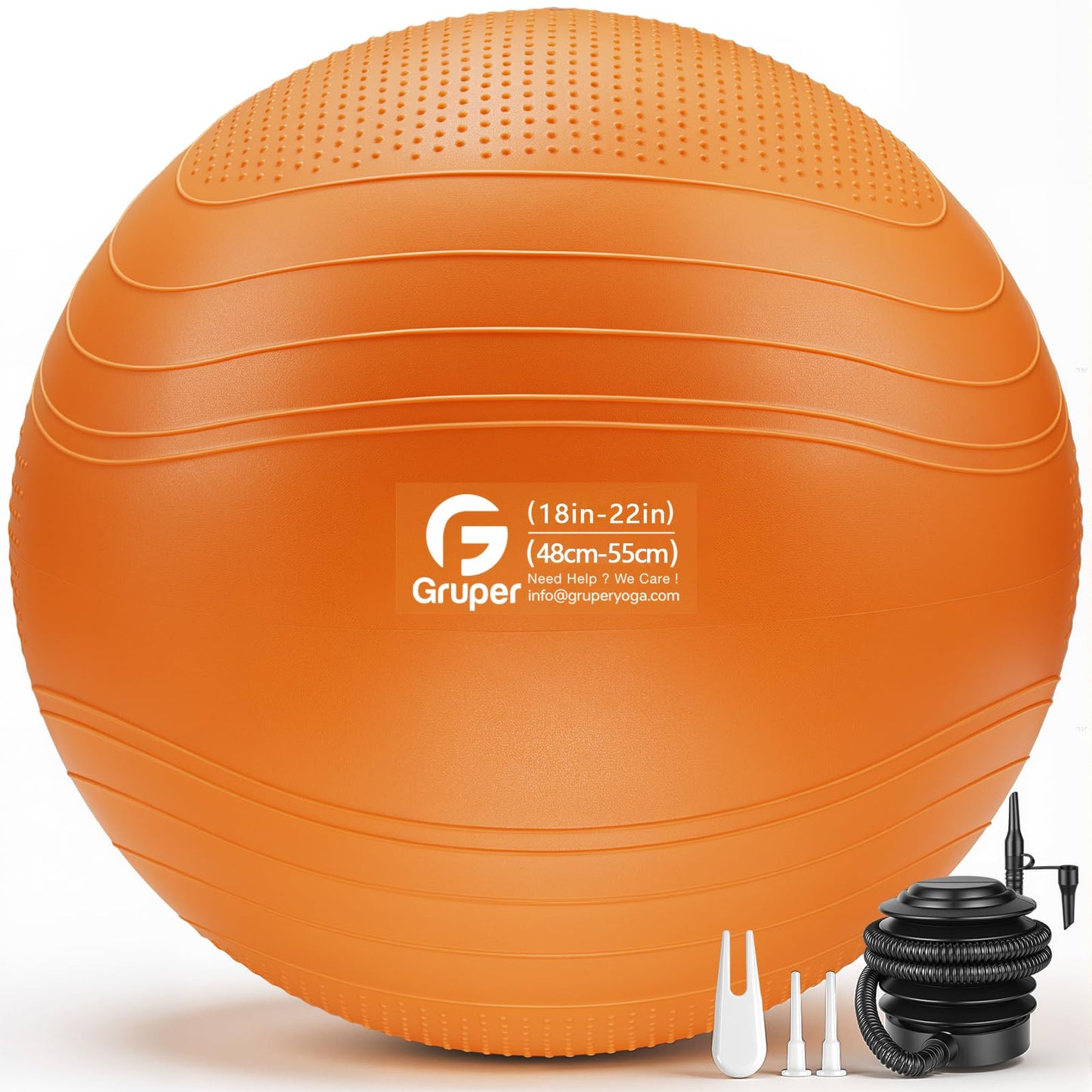 Gruper Yoga Ball, Extra Thick Non Slip Exercise Ball for Workout, Birthing, Balance, Stability, Pregnancy, 4 Sizes Anti Burst Chair for Home and Office, Includes Quick Pump & Fitness Guide