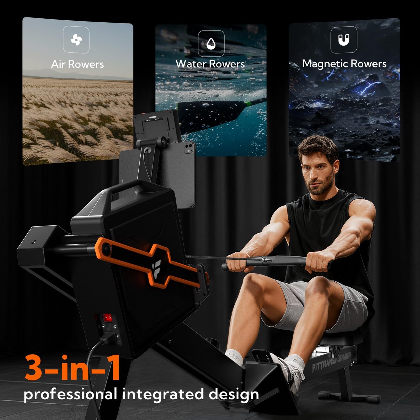 FITTRANSFORMER Sail Smart Home Gym, 3-in-1 Rowing Machine, Digital Weight System for Strength & Cardio Training, All-in-One Gym Equipment, Functional Rower Station