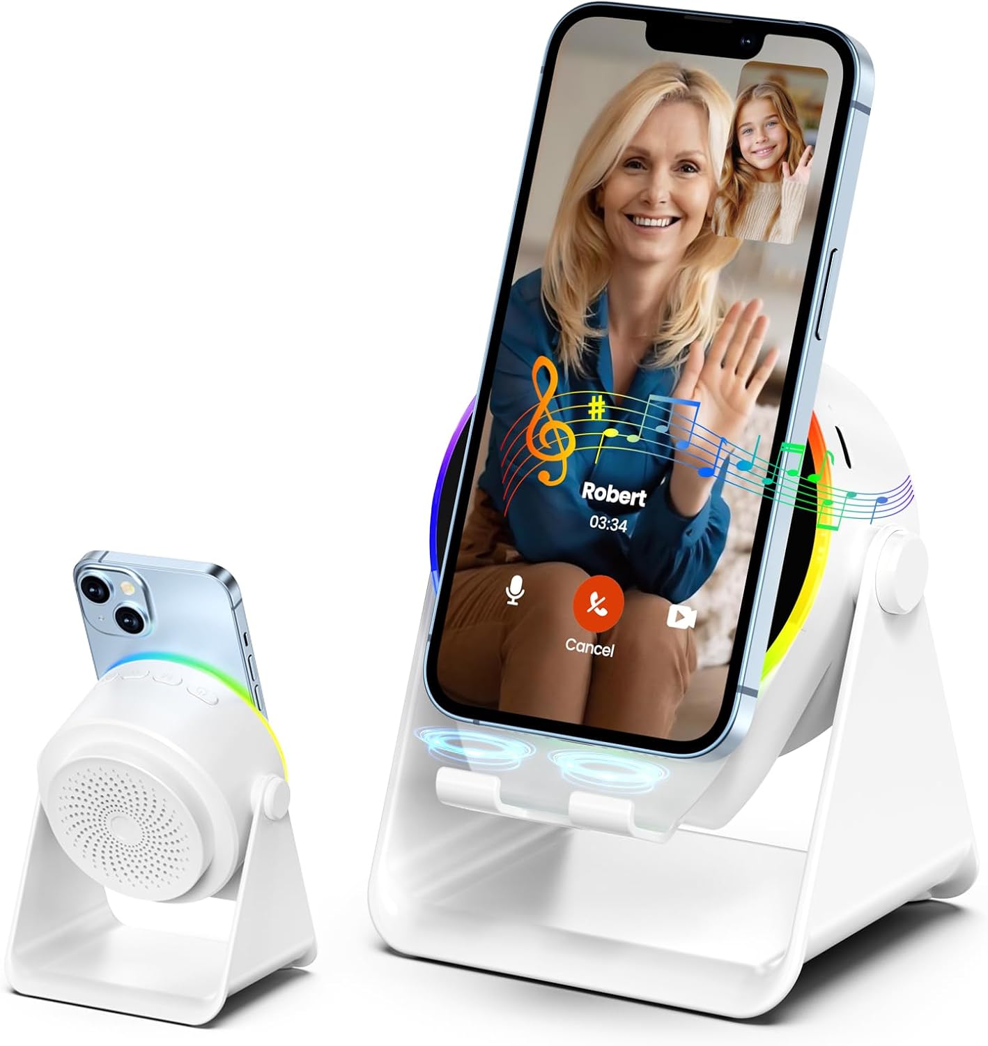 Dohelly 4 1 Light,360 Wireless Induction Audio Bluetooth Speaker, in Phone Stand Speakers Amplifier with Colorful