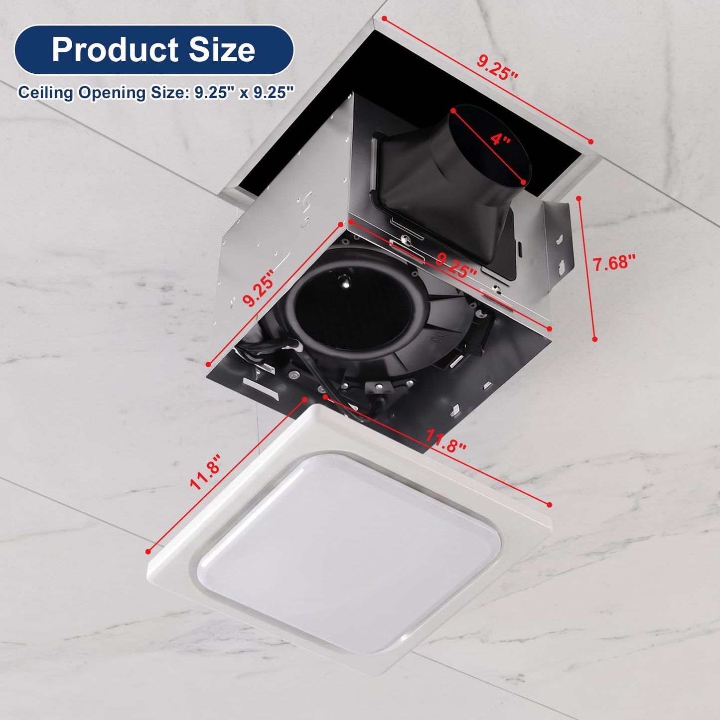 Gaciban Bathroom Exhaust Fan with Light, 150 CFM Bath Ventilation Fans with 1200lm LED Light 3000K/4000K/6000K, Quiet 1.0 Sone Shower Ceiling Mount Vent Fan Lights Combo for Home/Office/Warehouse