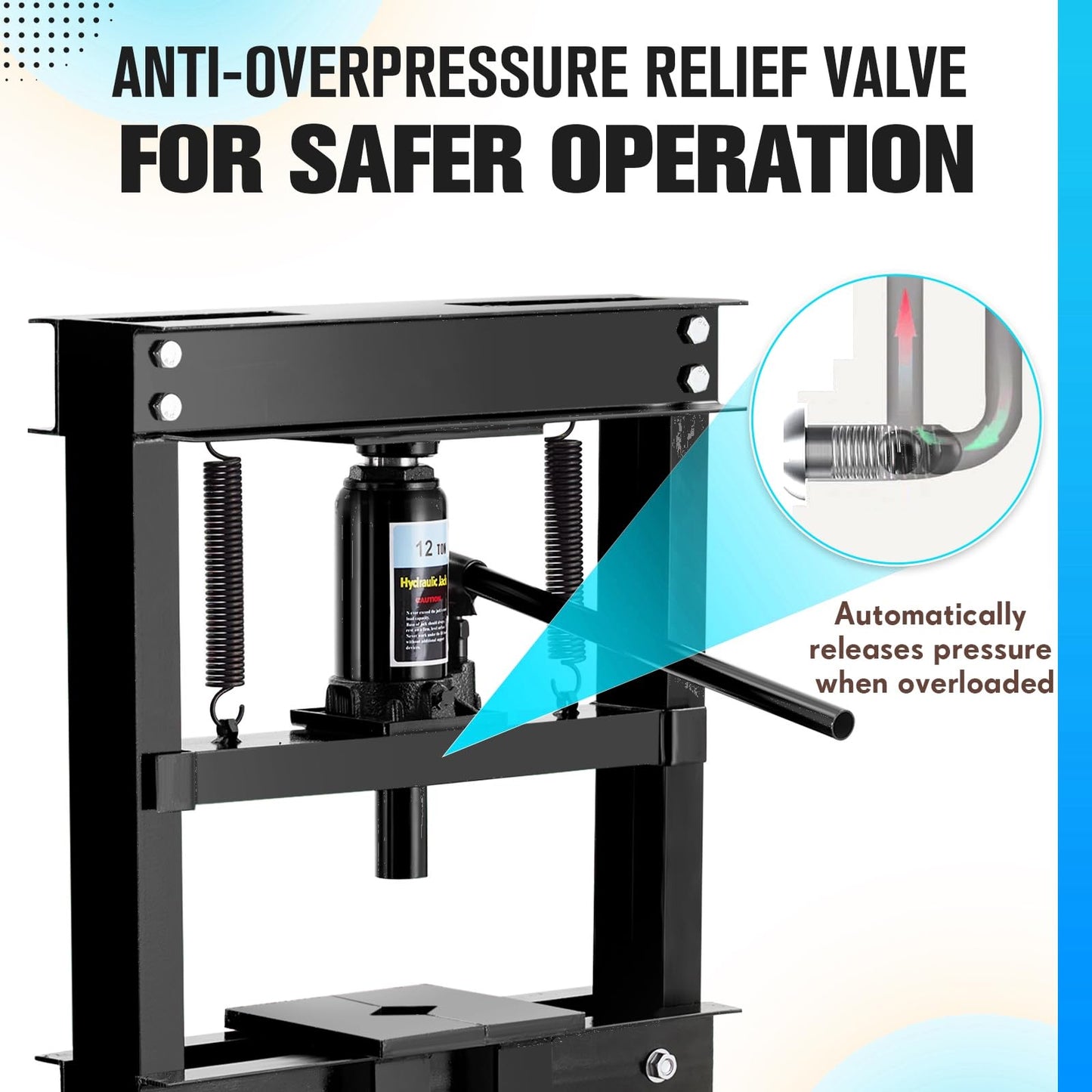 12T Hydraulic Press, Heavy Duty H-Frame Garage Floor Hydraulic Shop Press with Press Plates, Adjustable Working Table Height, for Auto Repair, Black