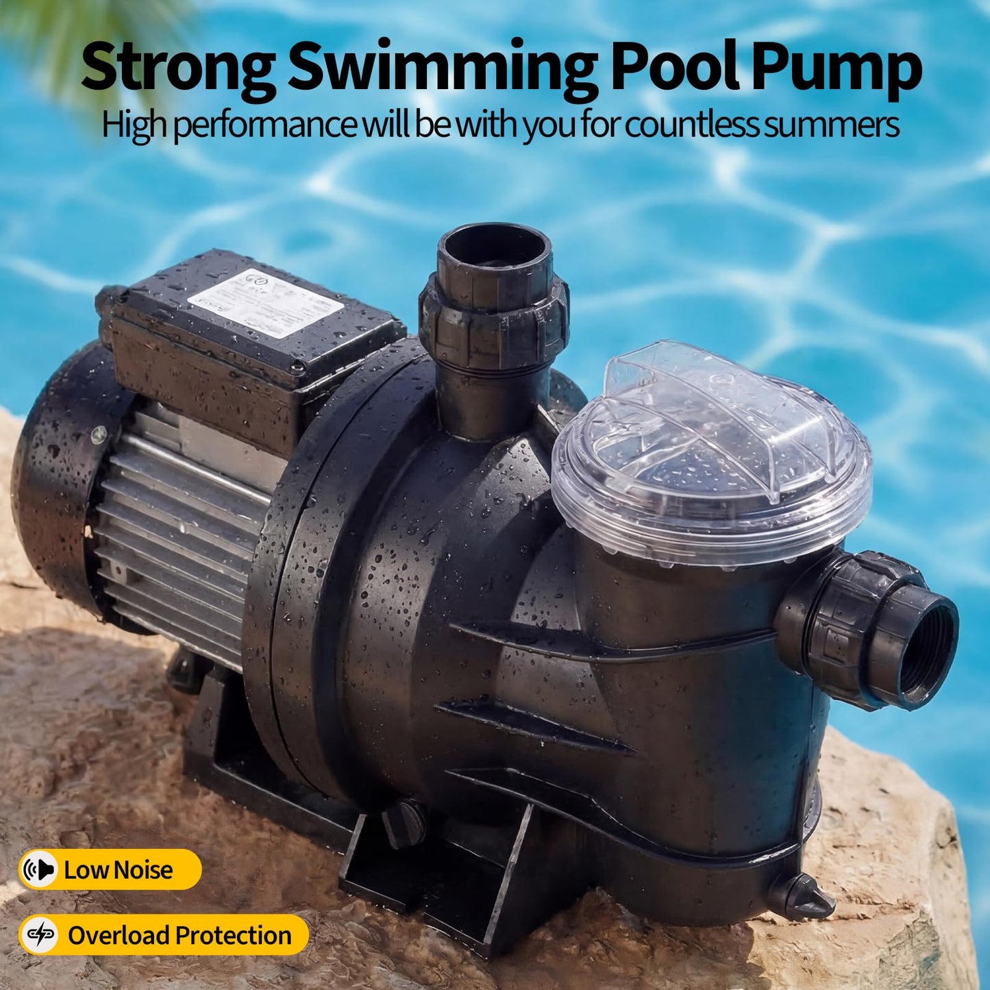 Garvee in/Above Ground Pool Pump High Flow Self Primming Swimming Pool Pump, 115V High Efficiency Pump for Above Ground Pools Pond Hot Tubs Spas, 7FT Power Cord, Quiet Operation (1.6 HP, 6075 GPH)