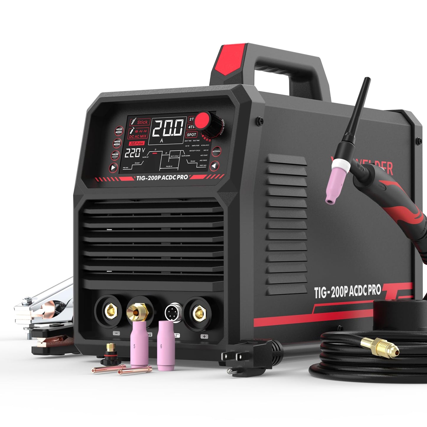 YESWELDER 200A AC/DC Aluminum Tig Welder with Pulse Large LED Display, Digital Inverter STICK/TIG 110/220V Dual Voltage TIG Welding Machine TIG-200P ACDC