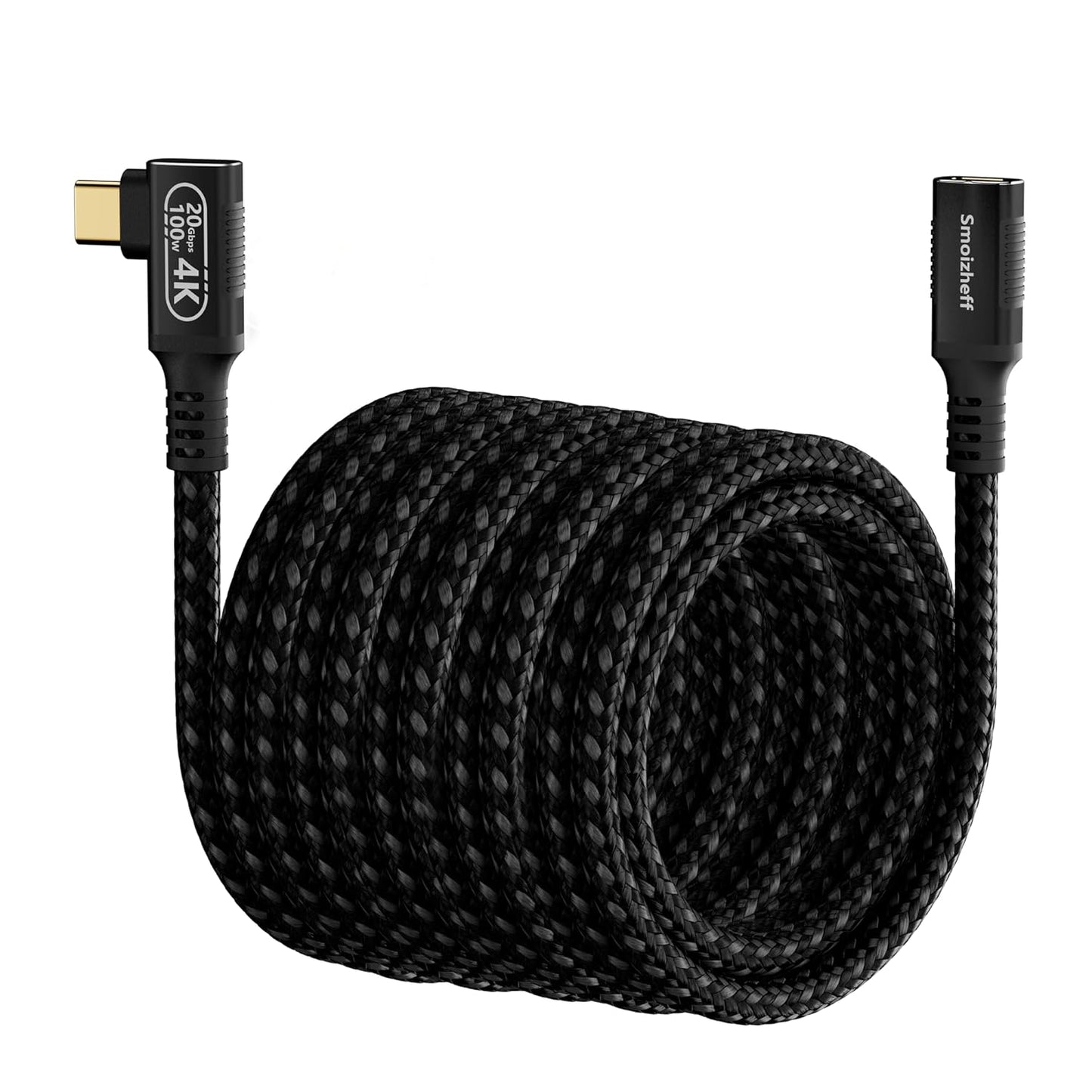 Smoizheff 16.5ft/5m 90 20Gbps 3.2 2 100W 4K@60Hz USB C Extension Cable with Angle, USB Gen & PD Charging, Nylon Braided