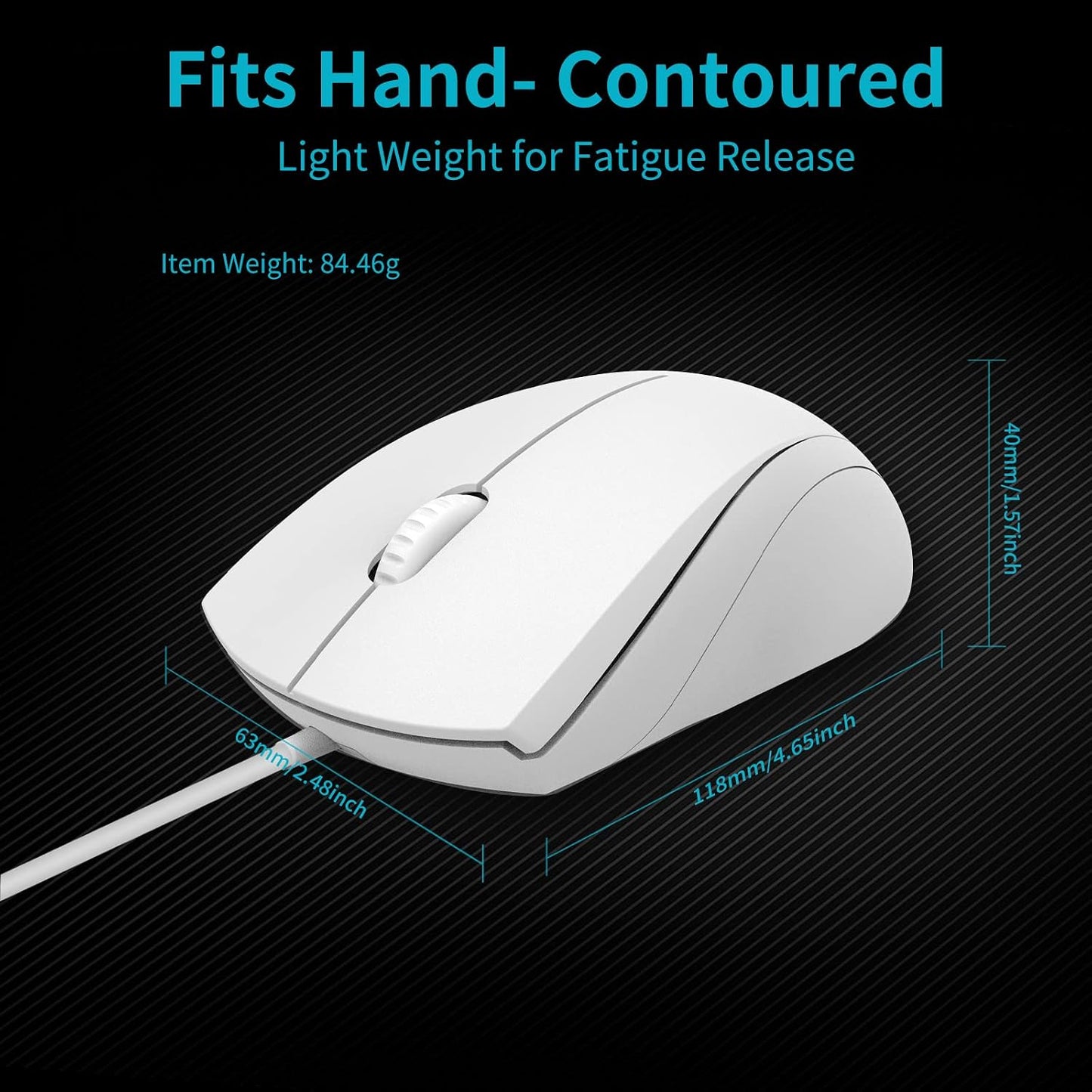 Rapoo N1600 3-Button 1000DPI Quiet Wired Mouse, Optical Mouse, Quiet Button, Ergonomic Shape, for Desktop Computers