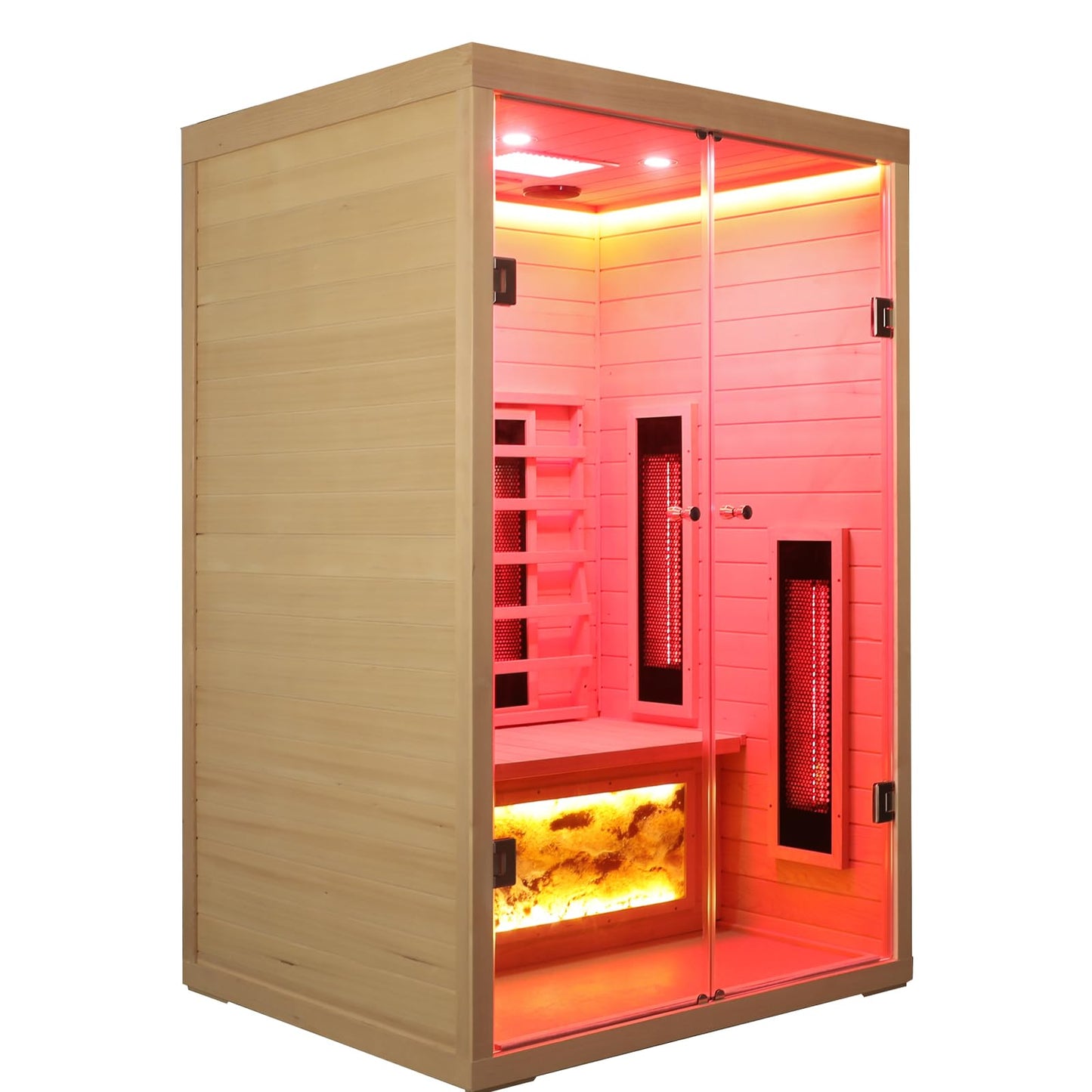 KUNSANA Ceramic Infrared Saunas 2 Person, Infrared Sauna with Red Light Therapy, Far & Near Infrared Sauna Indoor, Low EMF Infrared Sauna for Home, Deluxe Glass Home Sauna with Granite Backdrop