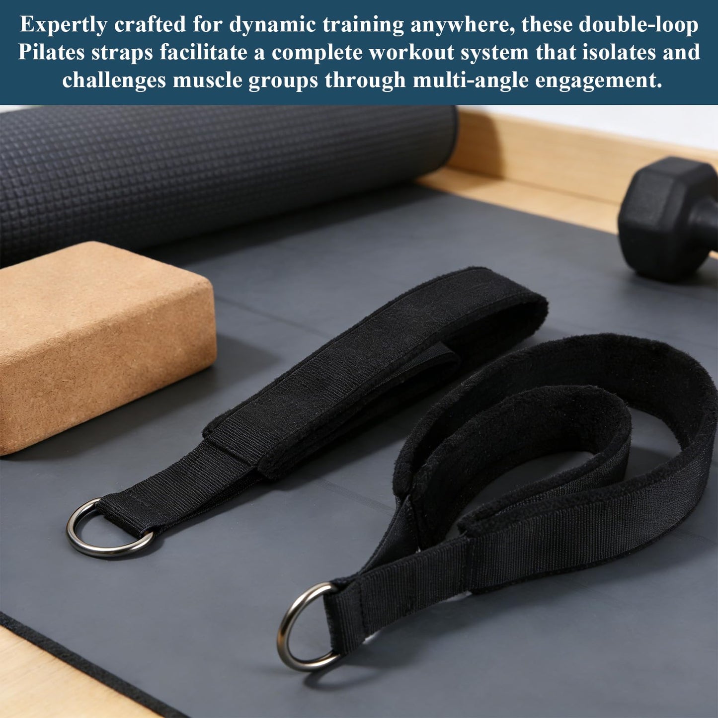 2 Pack Pilates Reformer Straps with Soft Padding - Double Loop D-Ring Accessories for Pilates, Yoga & Home Gym