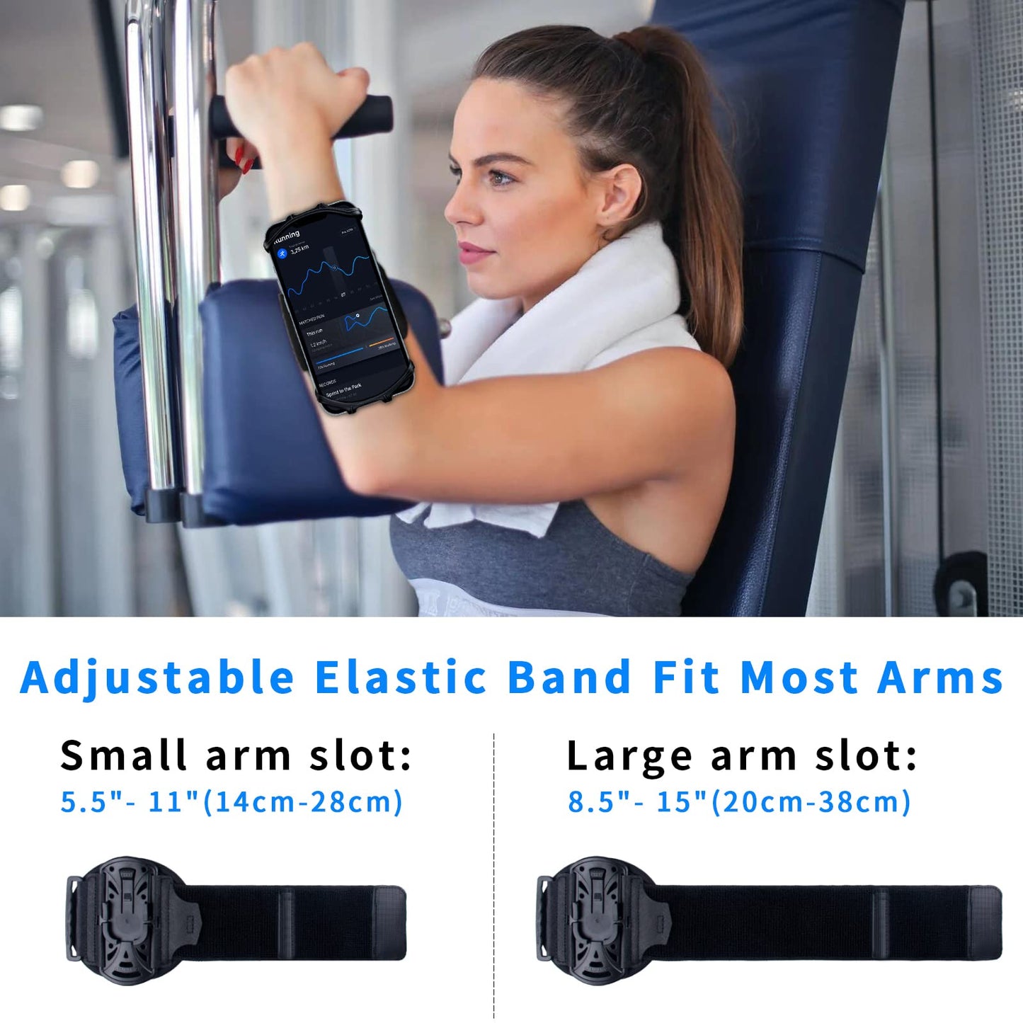 HLOMOM Running Phone Holder Armband for Phone, Detachable & 360°Rotated Sports Armband with Key Pocket for iPhone 17/16/15/14/13 Pro/12 Pro/XS/XR/8/7/6s Plus, for Samsung Galaxy 4''-6.5'' Cellphone