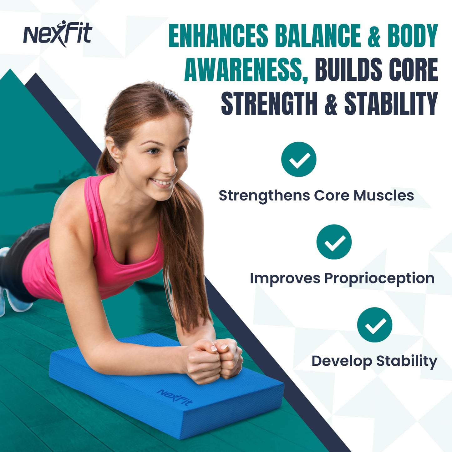 NexFit High-Density Balance Pad - Durable TPE Foam Balance Pad Physical Therapy , Foam Exercise Pad with Non-Slip Surface, Lightweight for Home & Gym Workouts, Core Strength & Balance Enhancement (Blue)