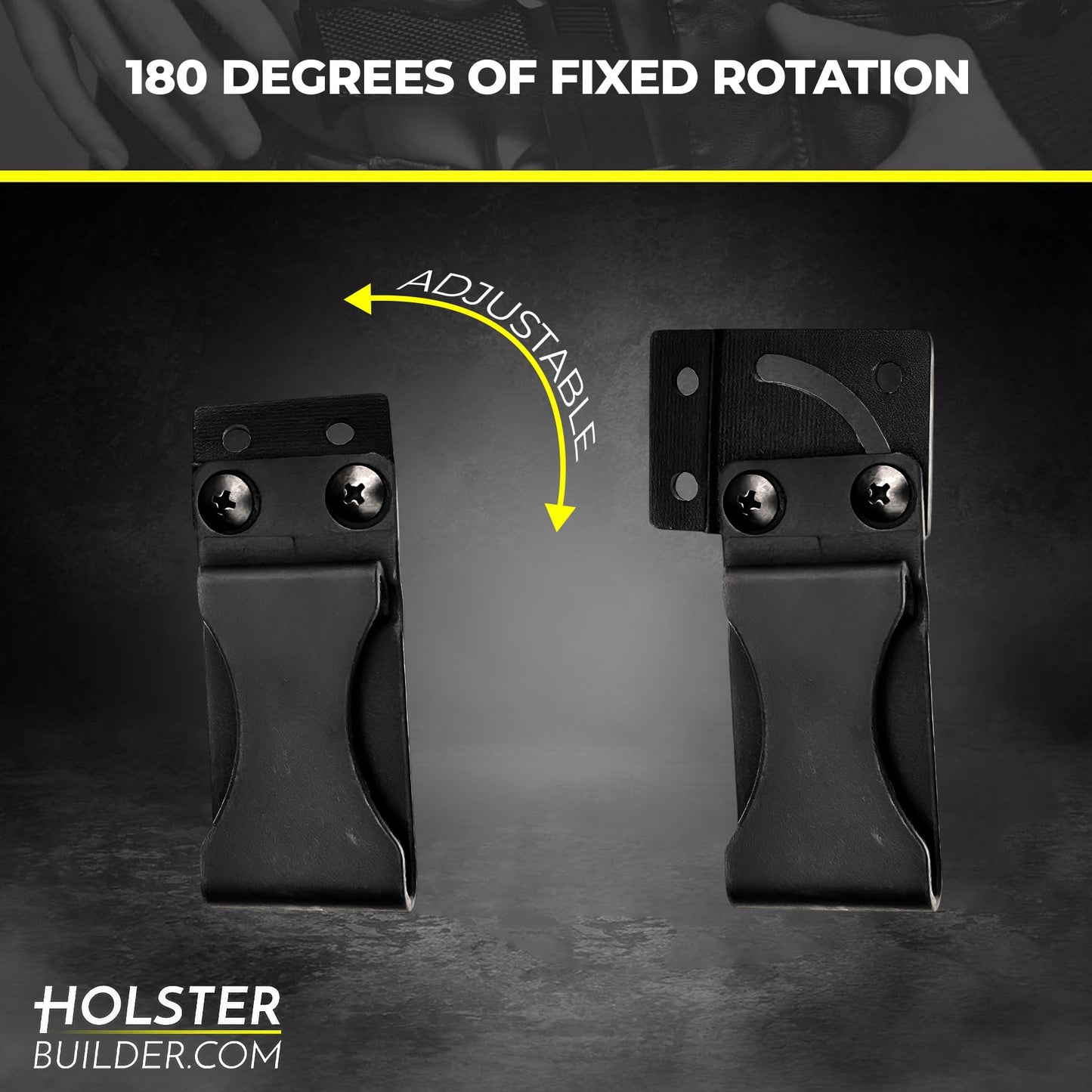 HolsterBuilder 180° Knife Belt Clip, Swiveled Flat Base with Secure Kydex Sheath Attachment, Tactical Knife Clip for DIY Holsters, Concealed Carry and Outdoor Gear, Comes with Mounting Hardware