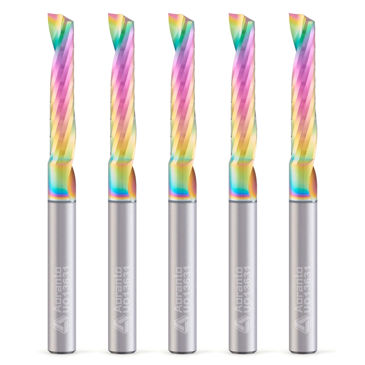 Aoranto UO13631 1/4" Single O-Flute CNC Router Bit 1/4" Shank, Industrial Quality Extra Long Life Coating Solid Carbide Up Cut Spiral End Mill for Wood Plastic Acrylic, 1/4" Dia x 1-1/4" CL, 5 Pack