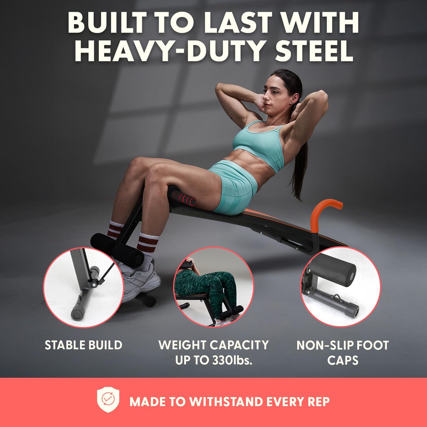 SQUATZ Adjustable Decline Sit-Up Bench for Abs with Handrail, Five Level Abdominal Bench for Core Training, Reverse Crunch Handle, Heavy-Duty Home Gym Sit Up Exercise Equipment for Core Muscles