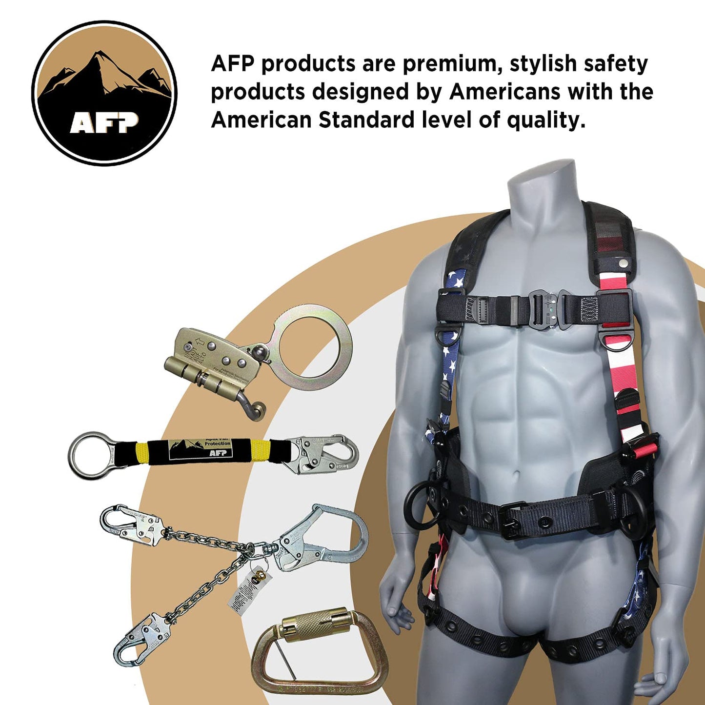 AFP Fall Protection Full-Body Premium Safety Harness, 8” Thick Support Belt, Aluminum D-Rings, Tongue Buckle (OSHA/ANSI PPE) – Fall Protection Harness, Safety Harnesses for Men Construction