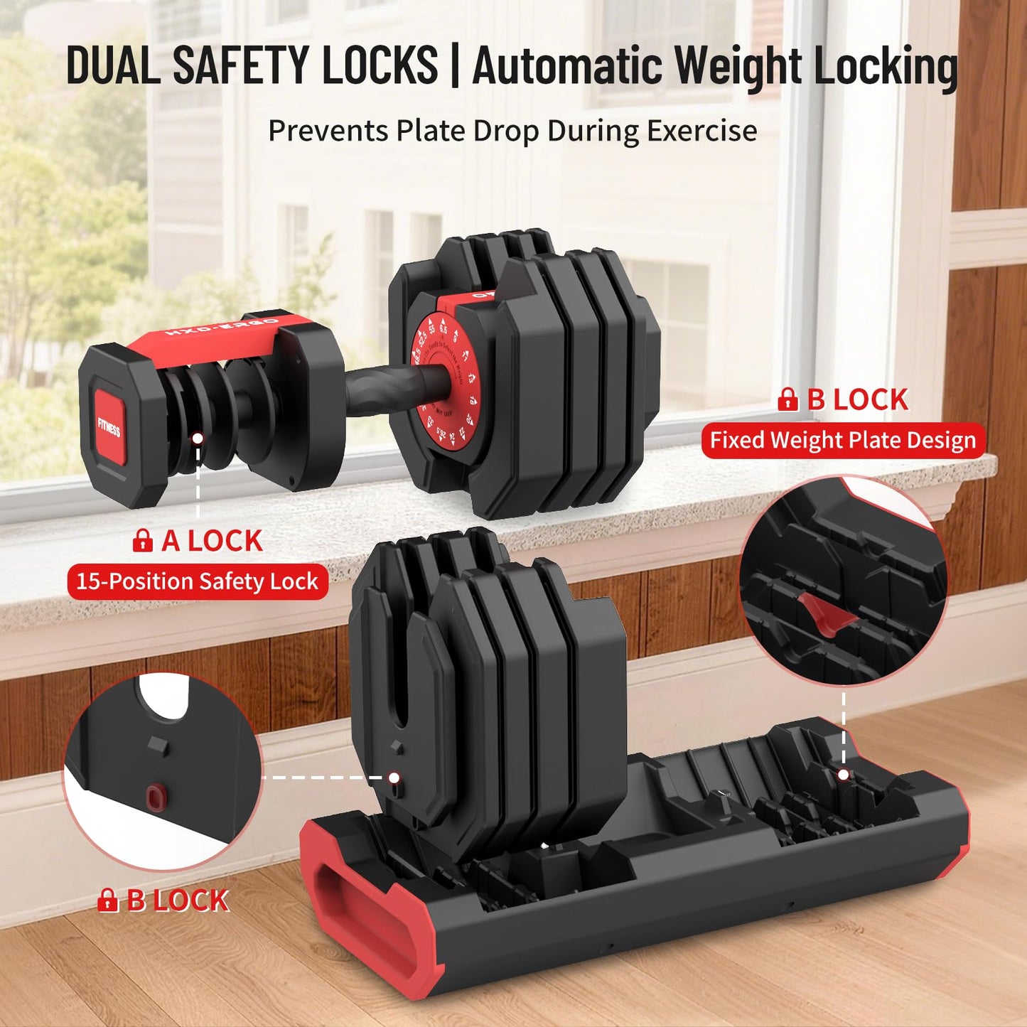 HXD-ERGO 15 IN 1 Adjustable Dumbbell Set/Single, 1-Second Quick Change Weights, 55/110 LBS Free Weights Adjustable Dumbbell with Anti-Slip Grip & Secure Lock, Space-Saving Home Gym Equipment for Men/Women Full Body Workout (Single, 55LBS)