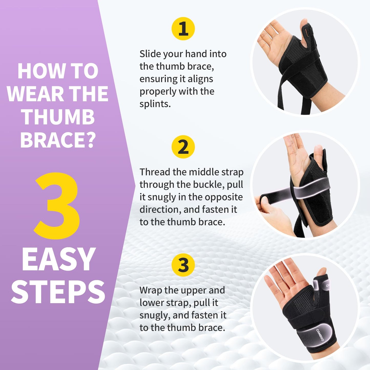 CAMBIVO Thumb Brace for CMC Joint Pain Relief, Arthritis, Tendinitis & De Quervain’s, Adjustable Thumb Spica Splint with Open-Palm Design for Typing & Daily Tasks, Breathable Reversible Stabilizer for Left/Right Hand