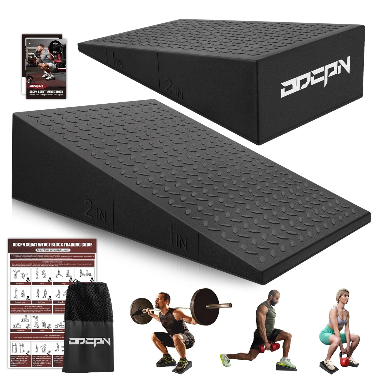 Squat Wedge Block, 2 Pcs Non-slip Heel Elevated Squat Wedge for Weightlifting Workout with Storage & Training Poster, Slant Board for Squats to Improve Squat Mobility Balance & Strength Performance