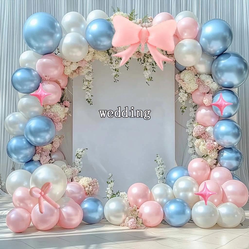 Skiennix Pearl Pink Balloon Arch - Light Pink Foil Bow & Star Balloons for Birthday & Baby Showers