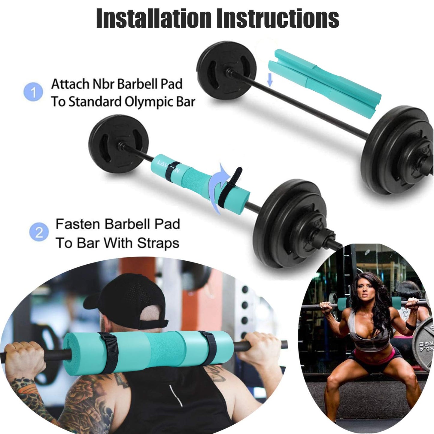 Squat Pad - Foam Barbell Pad for Squats Cushion, Lunges & Bar Padding for Hip Thrusts - Standard Weight Bar Pad - Provides Cushion to Neck and Shoulders While Training (light blue)