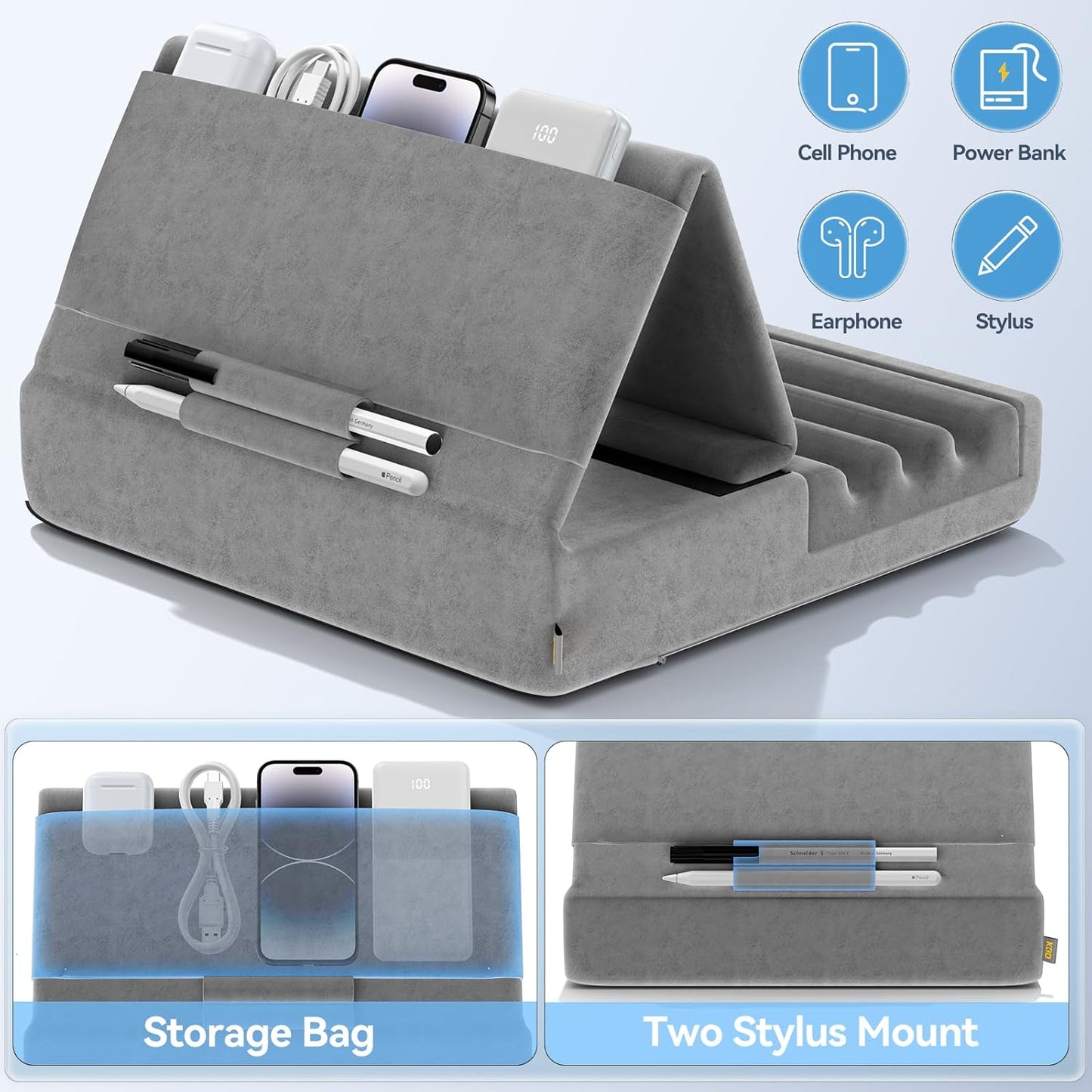 KDD 12.9, 10.5, 9.7 6 5 4 3, Tablet Pillow Holder, Foldable iPad Stand for Lap, Bed and Desk -Tablet Soft Pad Dock