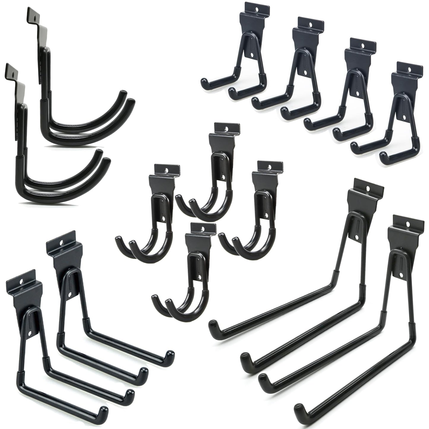 ATOOLA Slatwall Hooks 14 Pack, Heavy Duty Garage Wall Organizer, Multi-Size Hanging Hooks Compatible with Proslat, StoreWALL and HandiWall