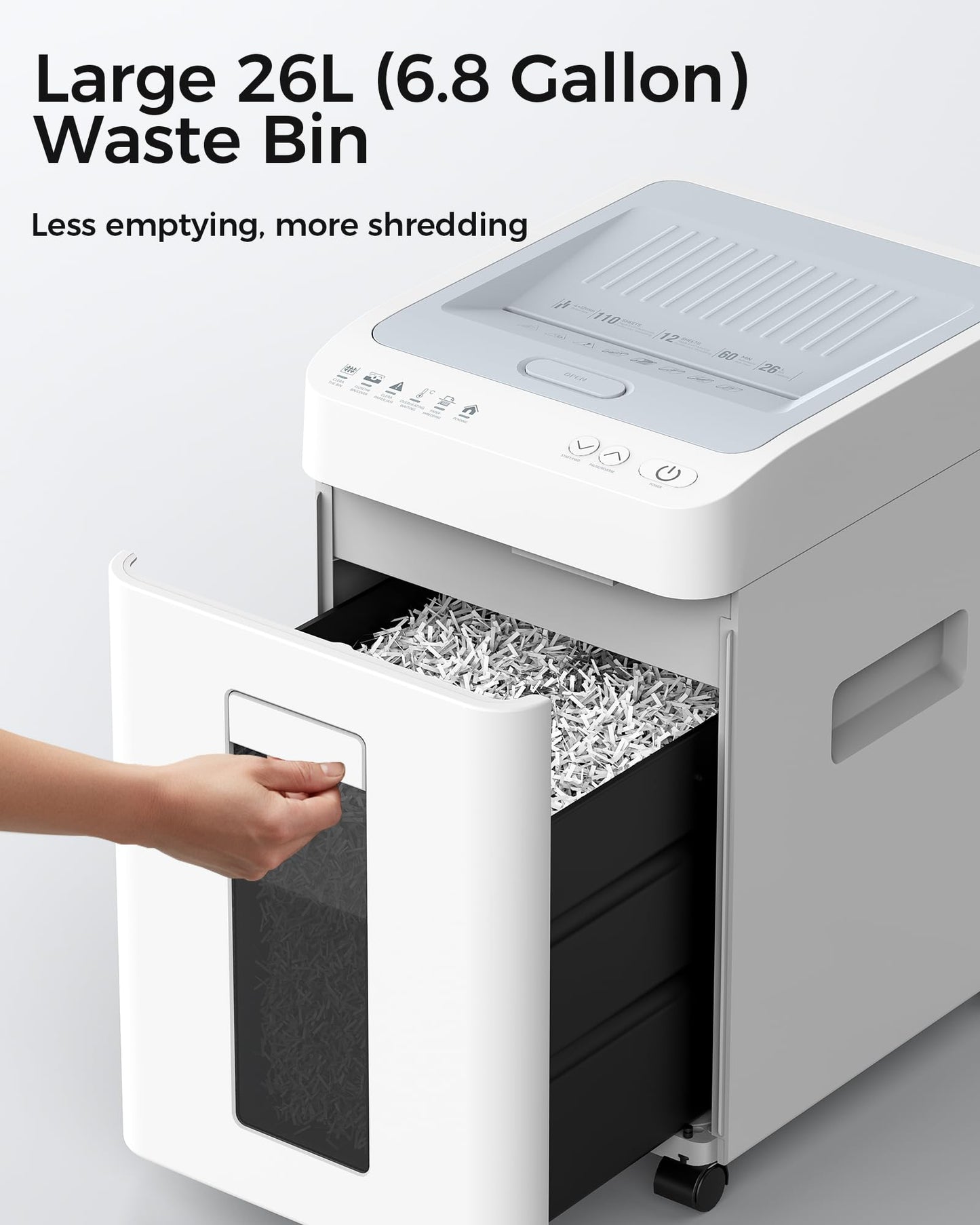 Locksworth 110-Sheet Micro Cut Shredder for Home Office, 6.9 Gallons Bin P-4 High Security Paper Shredder for Credit Card, Staple, Clip, Heavy Duty Commercial Shredders with Casters