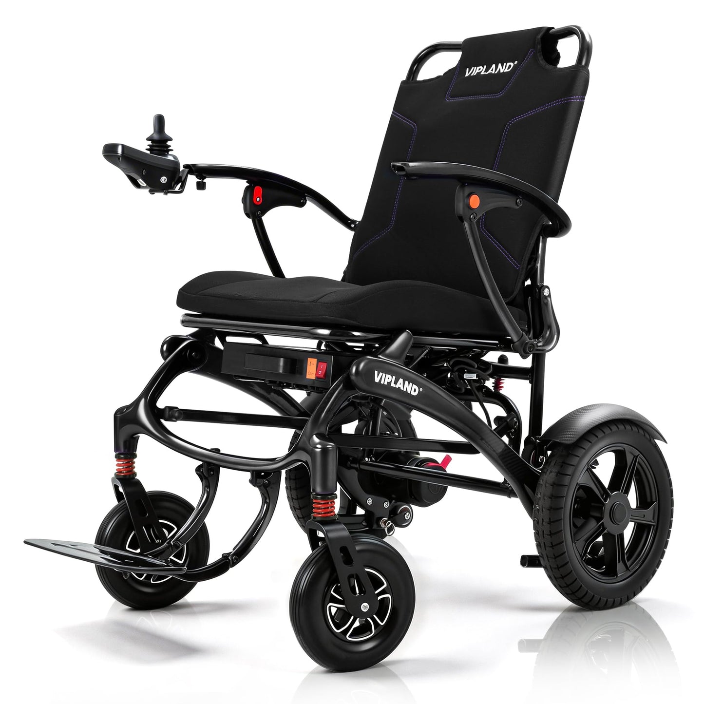 VIPLAND Carbon Fiber Electric Wheelchairs for Adults, Lightweight Foldable Motorized Wheelchair,15 Miles Range, All Terrain Airline Approved, 500W Brushless Motors with Tail Light, Only 44lb, Black