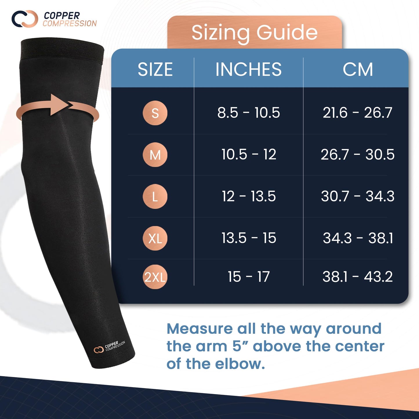 Copper Compression Arm Sleeve - Copper Infused Full Arm Brace for Forearm, Bicep, Triceps - Tennis Elbow, Basketball, Golf, Arthritis, Tendonitis, Bursitis, Post Surgery Rehab - Odor Resistant - Black - M