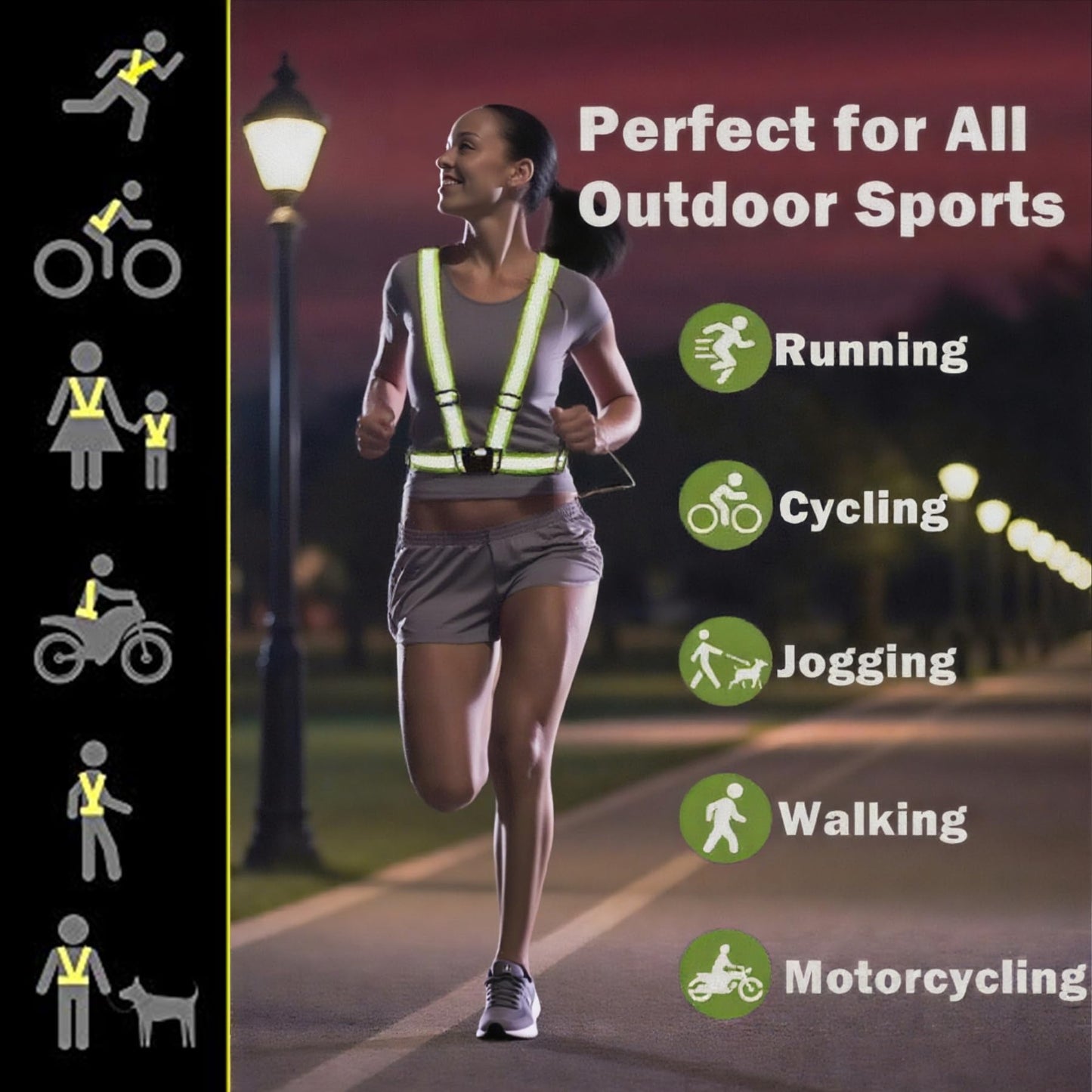 YUNLOVXEE Reflective Strap Safety Vest Gear - 2-10 Pack Adjustable High Visible Reflective Running Gear for Women Men Night (Black x2)