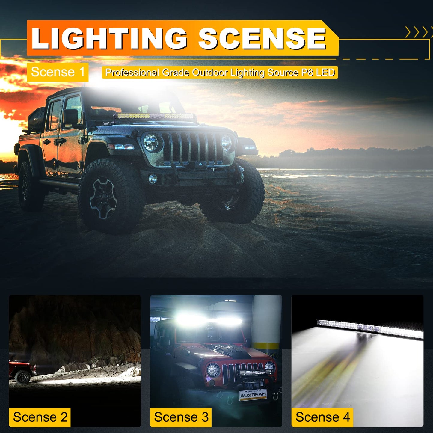 Auxbeam 52" LED Light Bar, 450W, 55000LM, 5D Pro Lens Off Road Driving & Fog Light Combo with 10FT Wiring Harness Kit (Professional Grade Outdoor Lighting Source P8 LED)