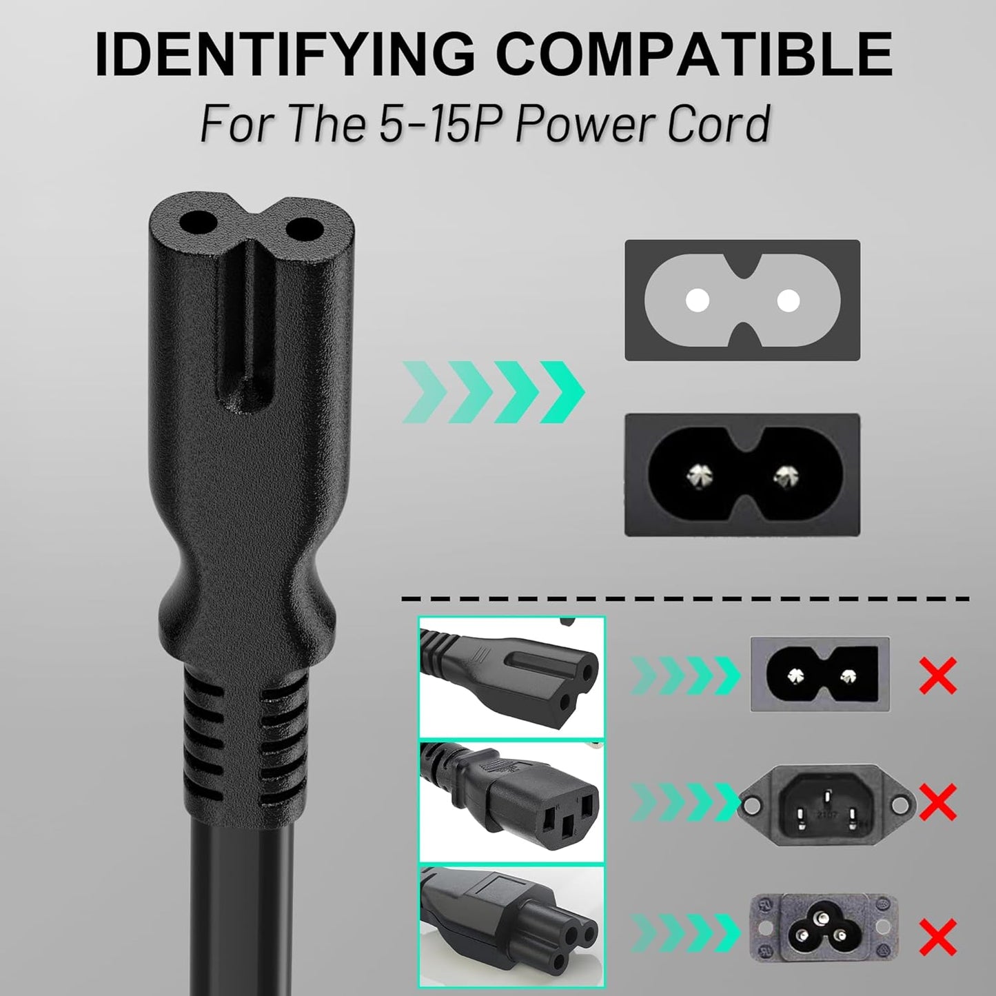 Vockjour 2 5Ft PS5/PS4/PS3 5 4 3, Prong AC Power Cord Black, Universal Power Cable Replacement for Sony Slim